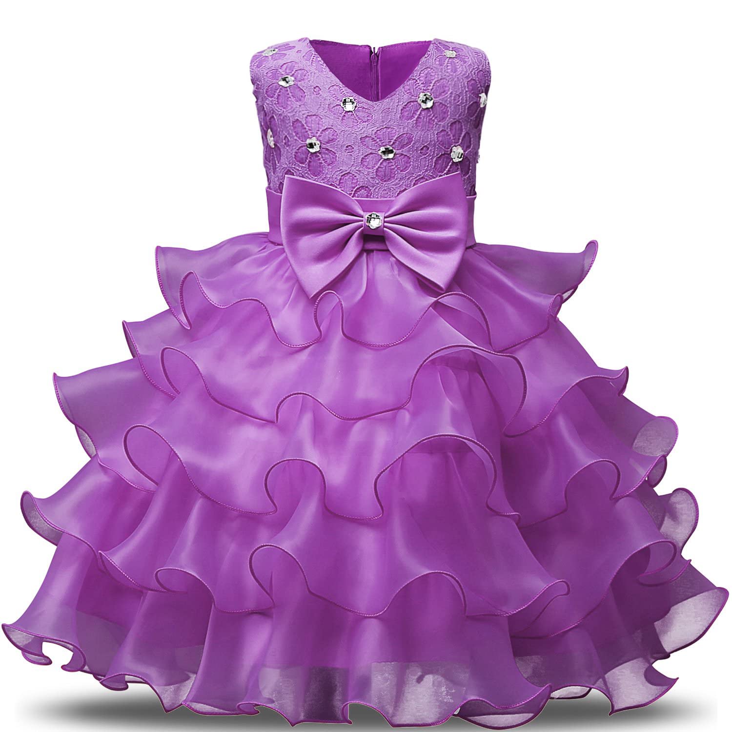 NNJXD Girls' Ruffled Lace Party Dress for Weddings & Special Occasions - Perfect for Birthday Parties, Pageants, and Formal Events
