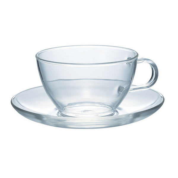 Hario Heat Resistant Glass Teacup with Saucer - 230ml (8oz) Japanese Tea Cup for Green Tea, Matcha, Herbal Tea - Perfect for Home, Office & Tea Ceremonies