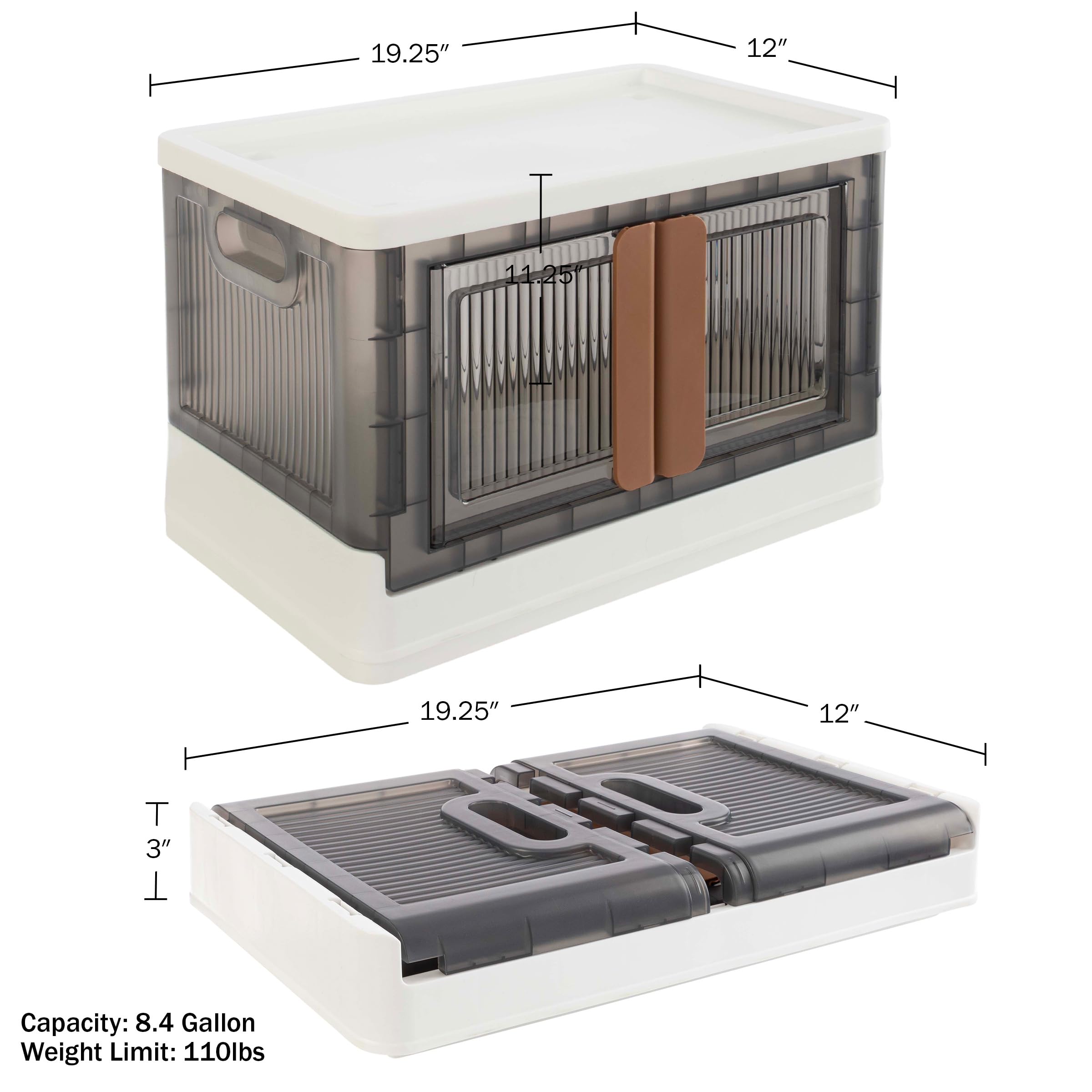 Home-Complete Collapsible Storage Bin - 8.4 Gallon Large Capacity Organizer with Lid, Double Doors & Wheels - Stackable Storage Containers for Home, Office, Garage & Closet Organization