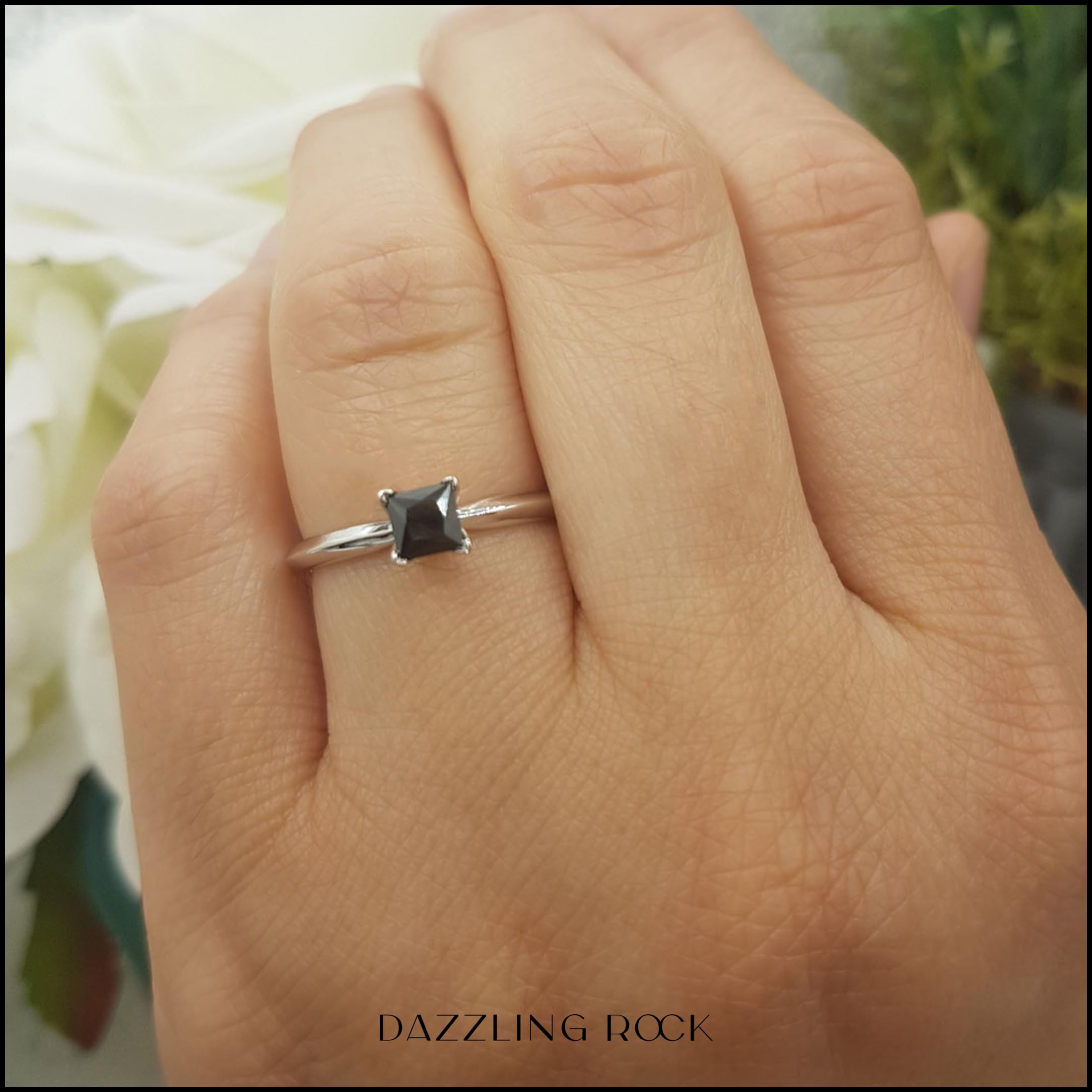 0.25 Carat Princess Cut Black Diamond Engagement Ring for Women - 925 Sterling Silver Solitaire Ring - Dazzlingrock Collection - Perfect for Proposals, Anniversaries & Special Occasions