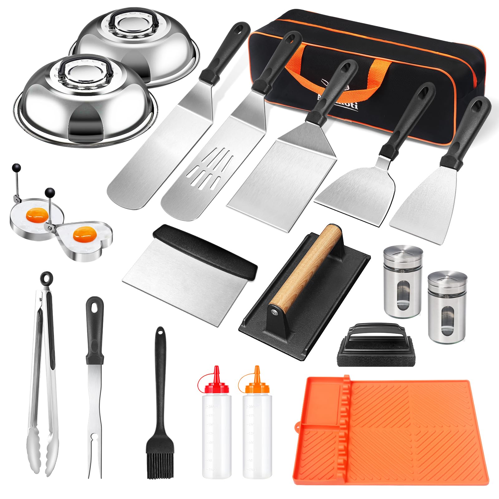 22PCS Griddle Accessories Kit for Blackstone & Camp Chef - Premium Flat Top Grill Tools Set with XL Spatulas, Basting Cover, Scraper & Silicone Grill Mat - Perfect for Outdoor BBQ, Camping & Backyard Cooking