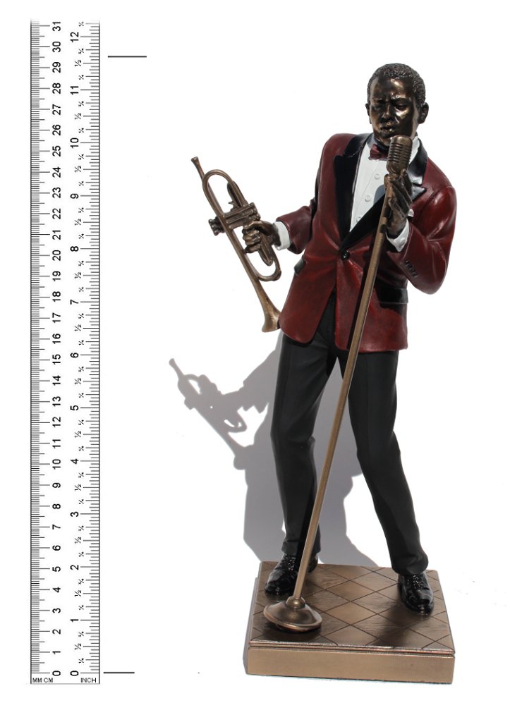African American Jazz Band Male Singer with Trumpet - Cold Cast Bronze Statue Figurine 11.6 Inch Tall - Perfect for Music Lovers, Jazz Decor, and Collector's Display