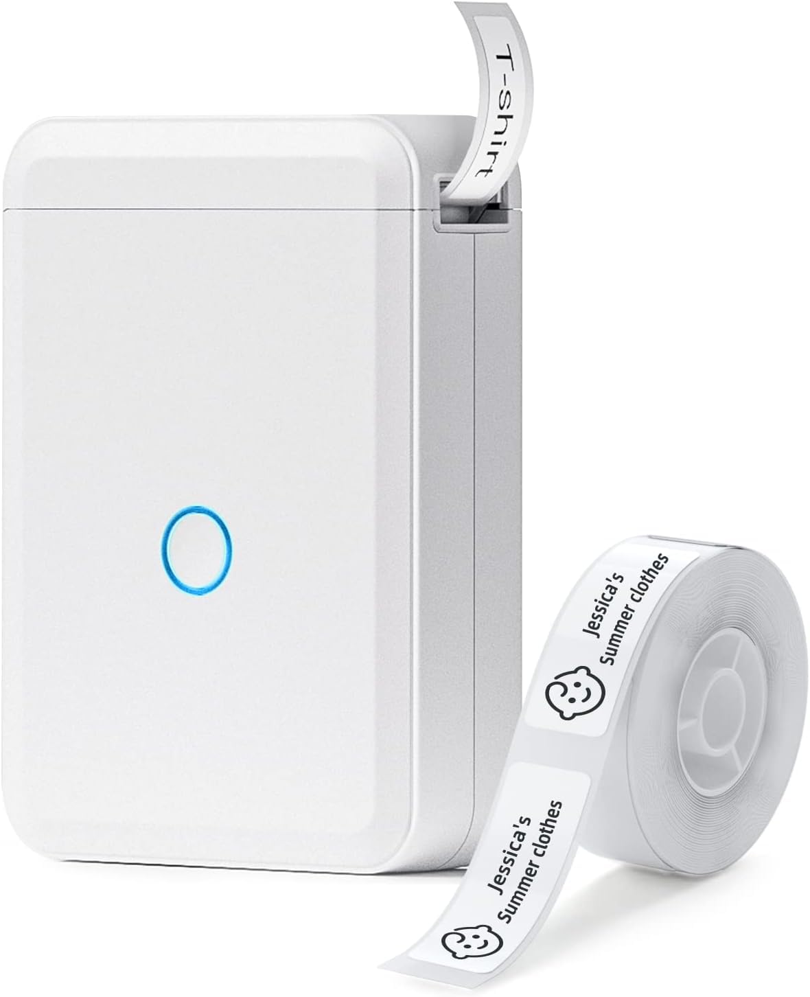 D110 Portable Mini Wireless Bluetooth Thermal Label Printer - 0.47 Inch Printable Width, Includes 1 Roll Tape for Home, Office & School Use | Perfect for Organizing, Shipping Labels & Inventory Management (White)