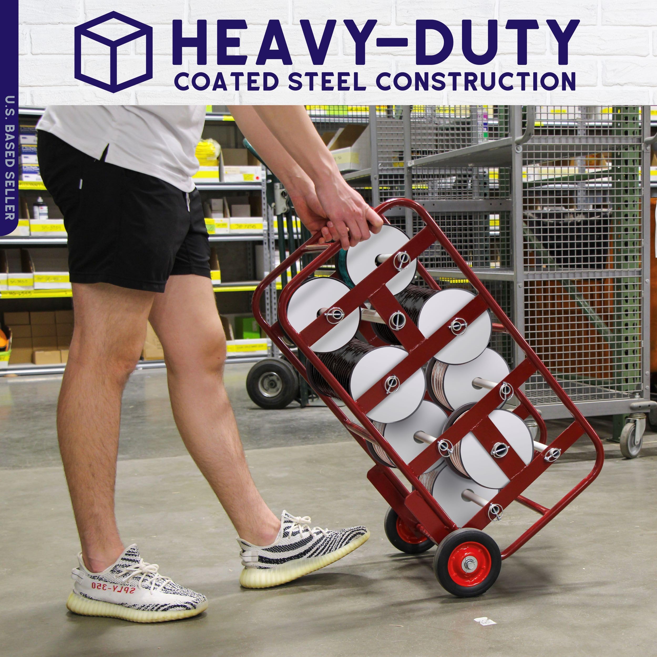 BISupply Wire Spool Rack Cable Caddy - Heavy Duty Red Cable Organizer with Wheels for Electrical Wires & Bulk Storage | Perfect for Electricians, Construction Sites & Workshop Organization