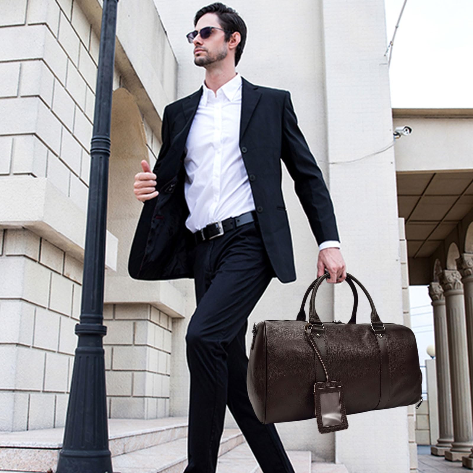 Premium Genuine Leather Travel Duffel Bag for Men & Women - Durable Overnight & Weekend Gym Bag - Sports Duffel with Spacious Compartments (9423 Brown) - Perfect for Business Trips, Gym Workouts & Weekend Getaways