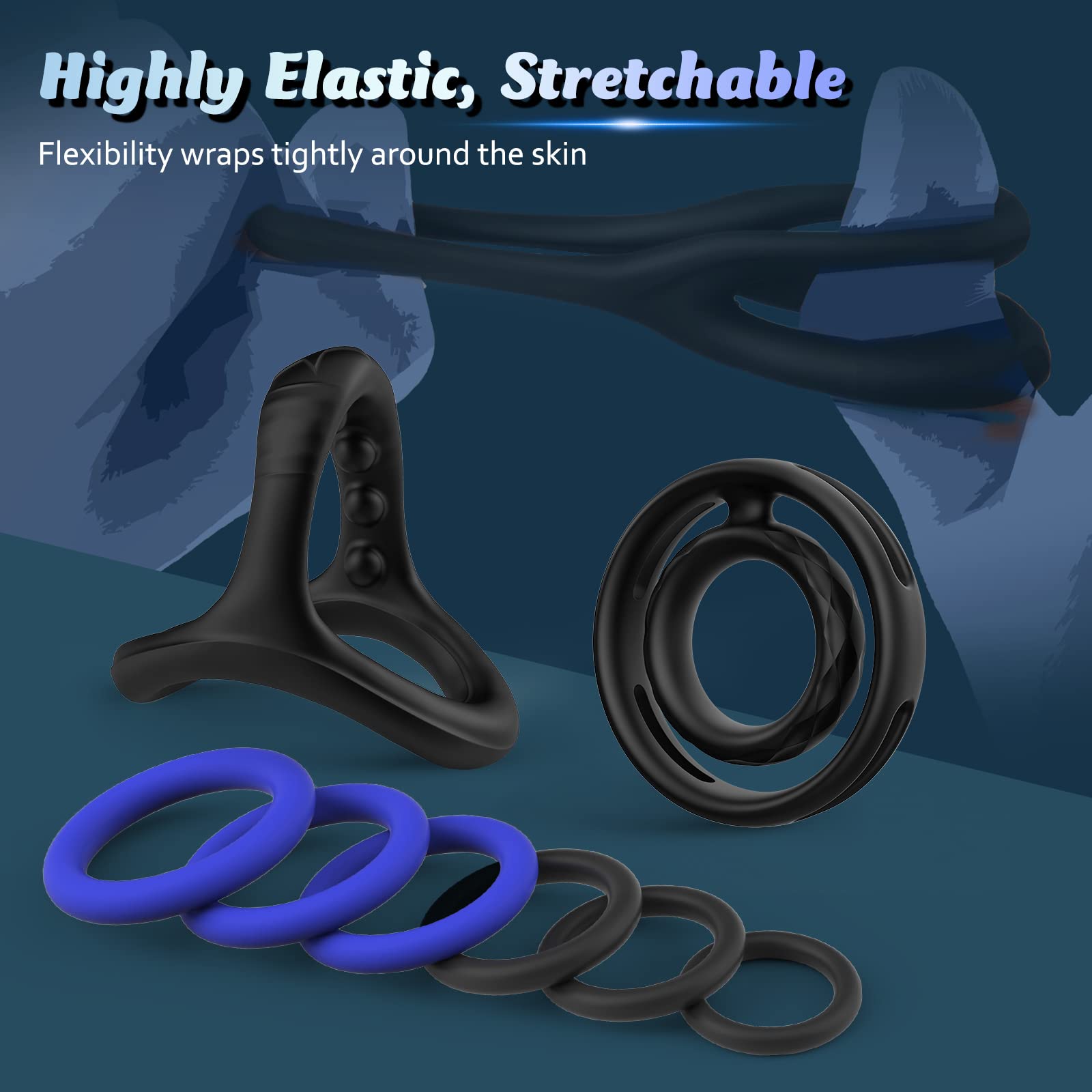 8 Sizes Silicone Cock Ring Set for Men - Stretchy Penis Ring Enhancer for Stronger & Longer Lasting Erections, Couples Adult Sex Toy - Perfect for Spicing Up Your Intimate Moments & Bedroom Play