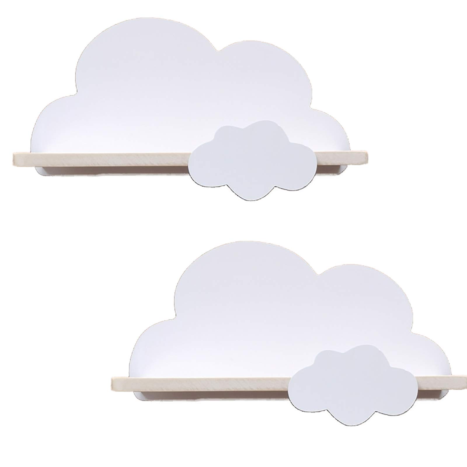 2Pcs White Cloud Floating Shelves for Kids Nursery & Bedroom - Wooden Wall Mounted Book Storage Shelves - Perfect for Baby Room Decor, Book Organization & Space Saving Storage Solutions