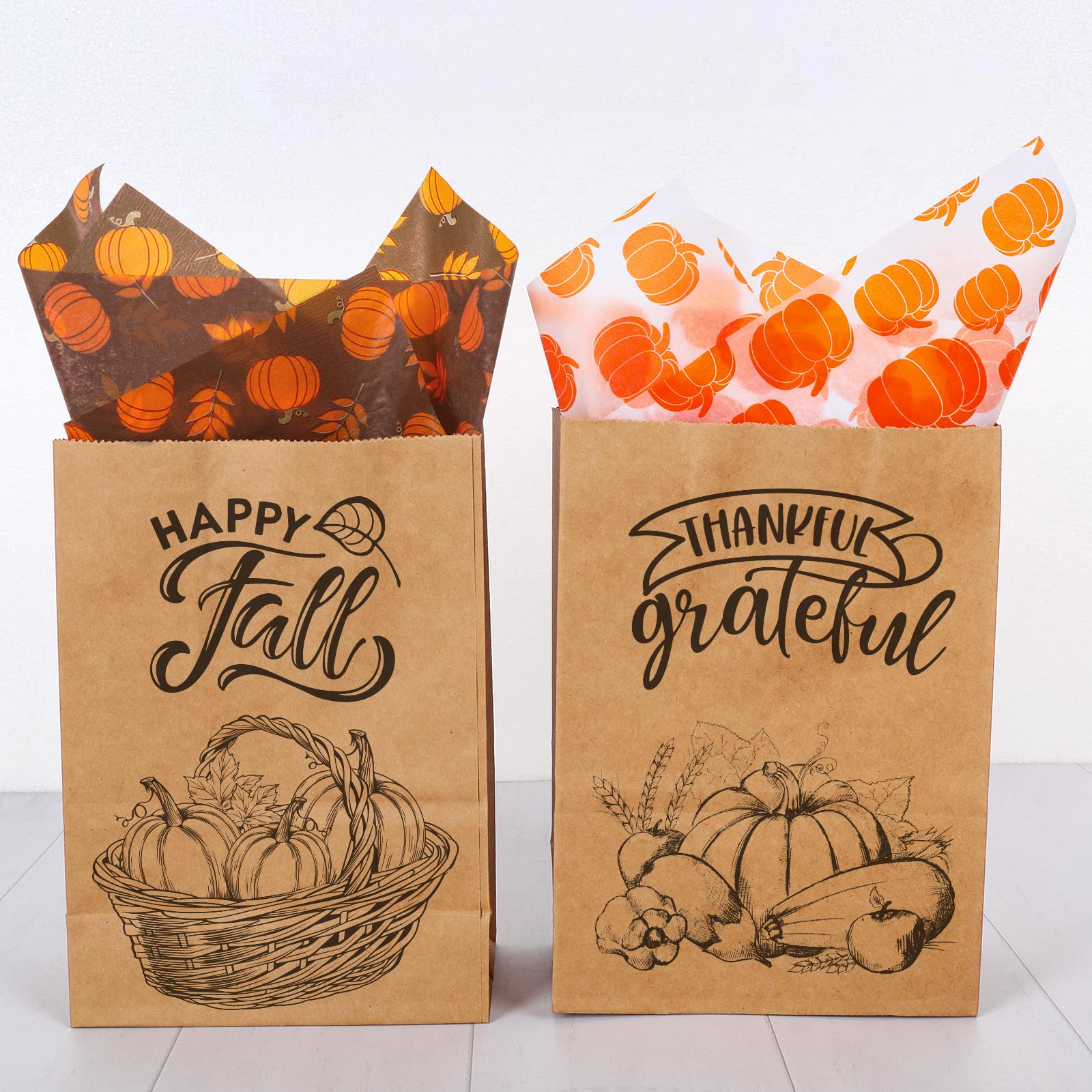 Whaline 160 Sheets Fall Tissue Paper - Pumpkin Wrapped Flat Thanksgiving Gift Wrapping, Rustic Art Paper for DIY Crafts, Home Decor, Party Favors & Gift Bags (14x20 Inch) - Perfect for Autumn Decorations, Seasonal Crafts & Holiday Gift Wrapping