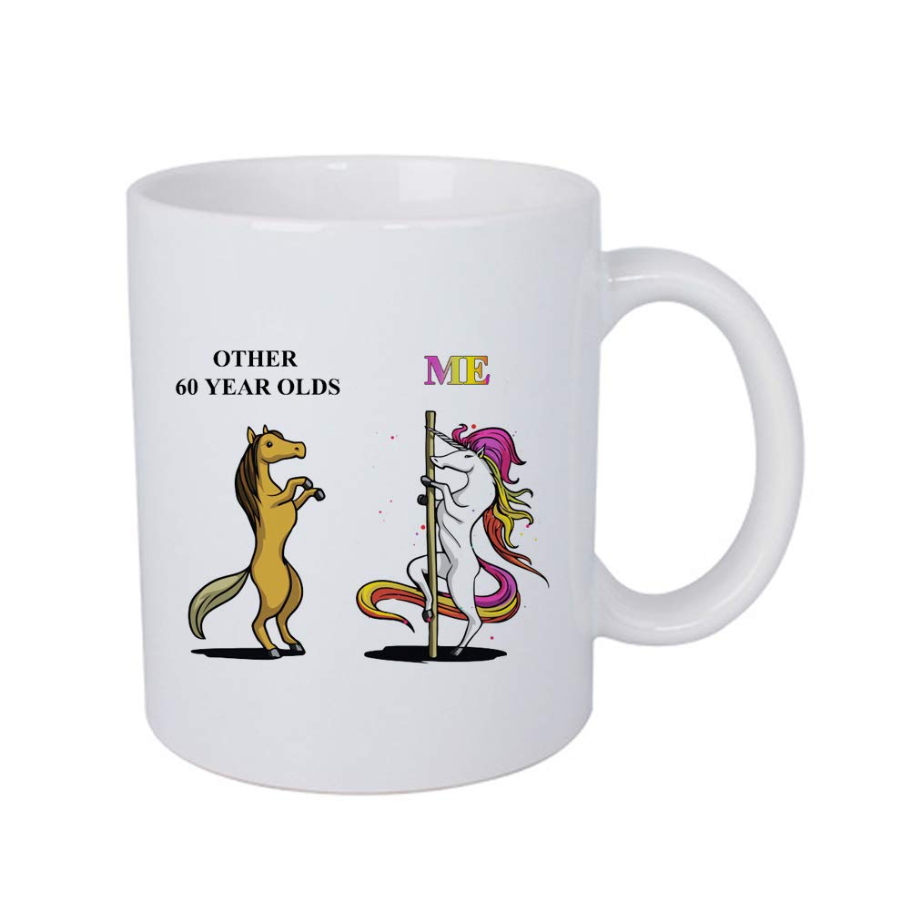 Funny 60th Birthday Coffee Mug - 11 oz Unicorn Design Gift for Women & Men - Perfect 60 Year Old Birthday Present for Her, Him, Mom, Dad, Friend - Great for Office, Home & Special Occasions