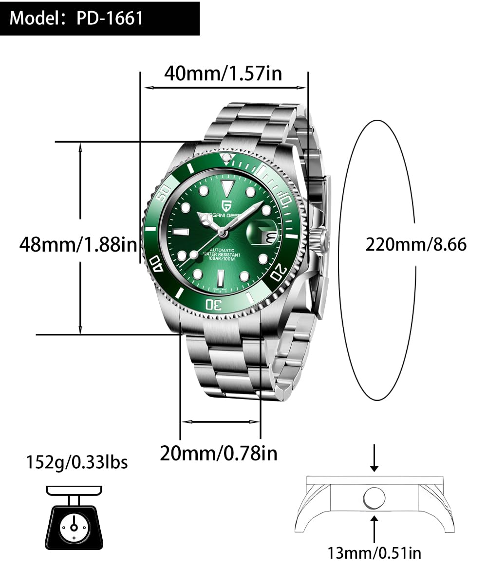 Pagani Design Men's Automatic Watch with Japanese Movement - Stainless Steel, Waterproof, Luminous, Calendar - Perfect for Business, Casual & Outdoor Activities