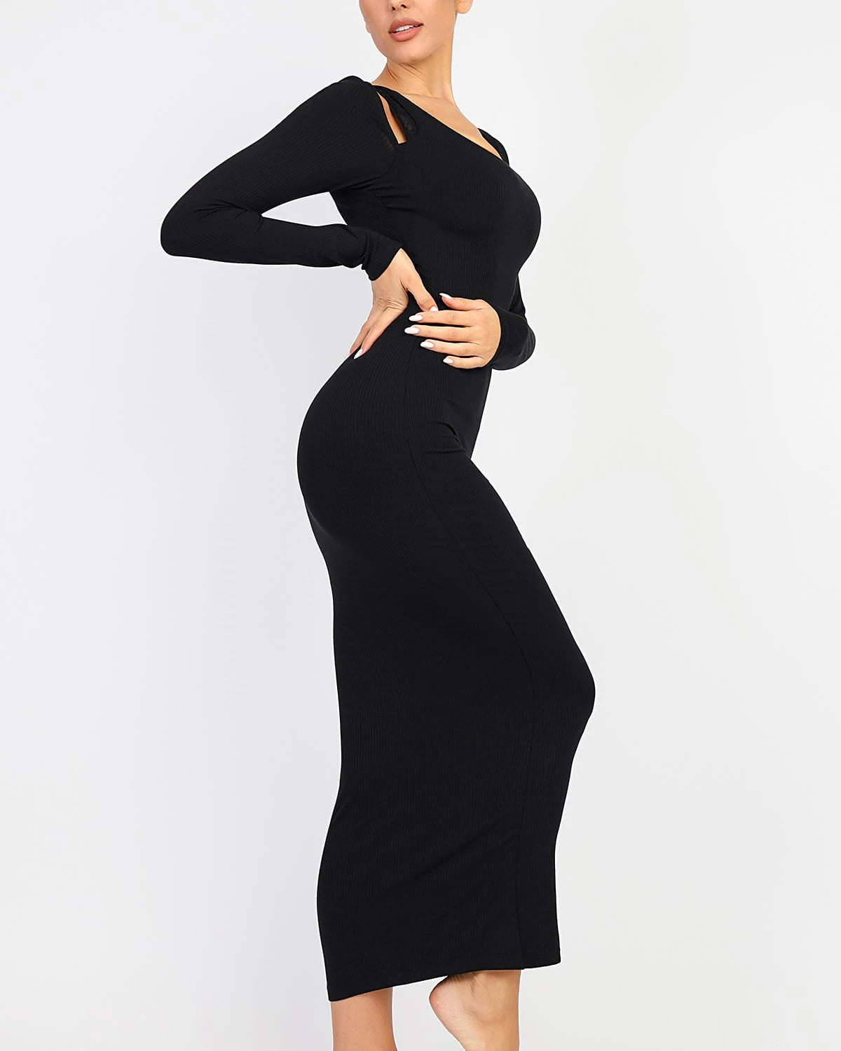 Stylish Cozy Ribbed Shoulder Cut Out Bodycon Dress for Women | Perfect for Date Night, Parties & Evening Events