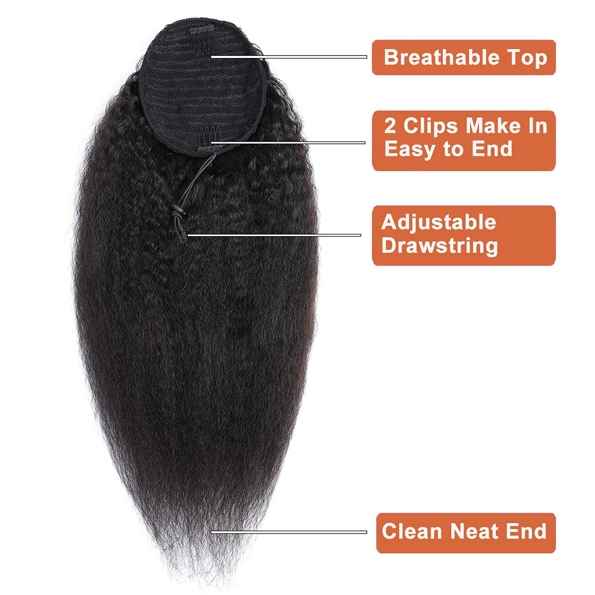 100% Human Hair Drawstring Ponytail Extensions - Kinky Straight 20