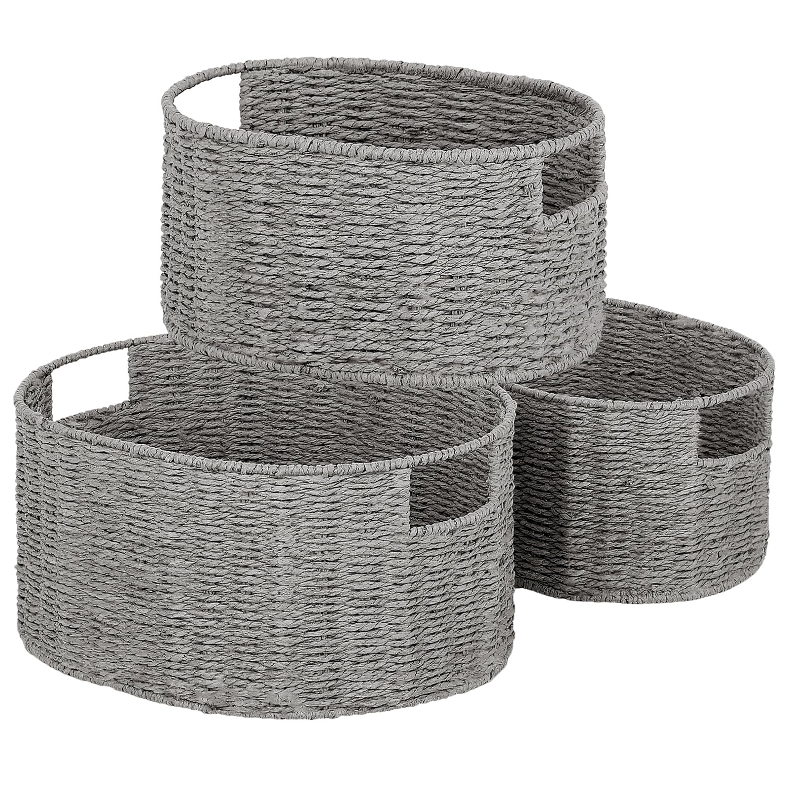 Vagusicc Wicker Storage Basket Set - 5 Handwoven Organizing Baskets for Home Decor, Pantry & Shelf Storage | Grey Woven Storage Cubes for Bedroom, Bathroom & Living Room Organization