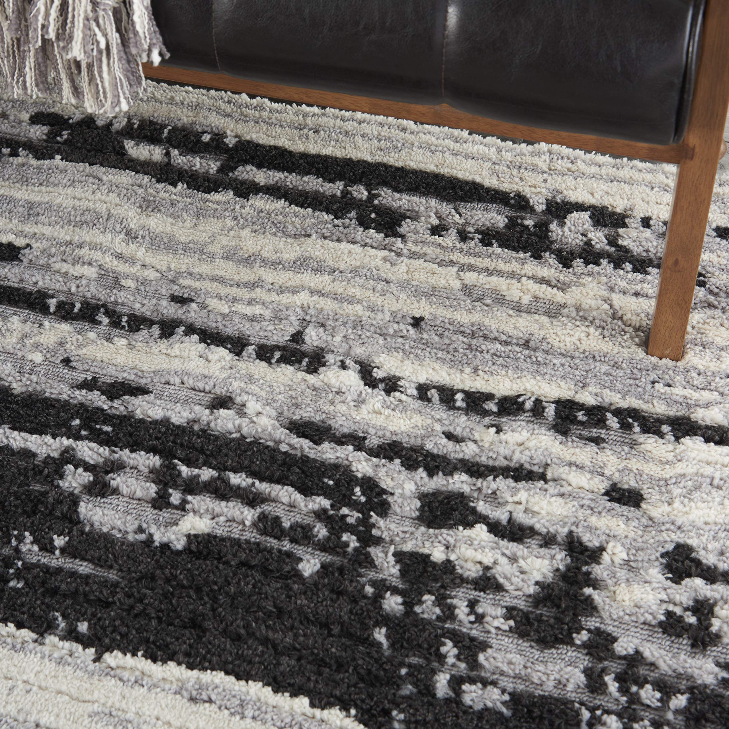 Nourison Textured Contemporary Abstract Ivory/Charcoal 4' x 6' Area Rug - Easy Cleaning, Non-Shedding, Soft & Durable - Perfect for Bedroom, Living Room, Dining Room & Kitchen Decor (4x6)