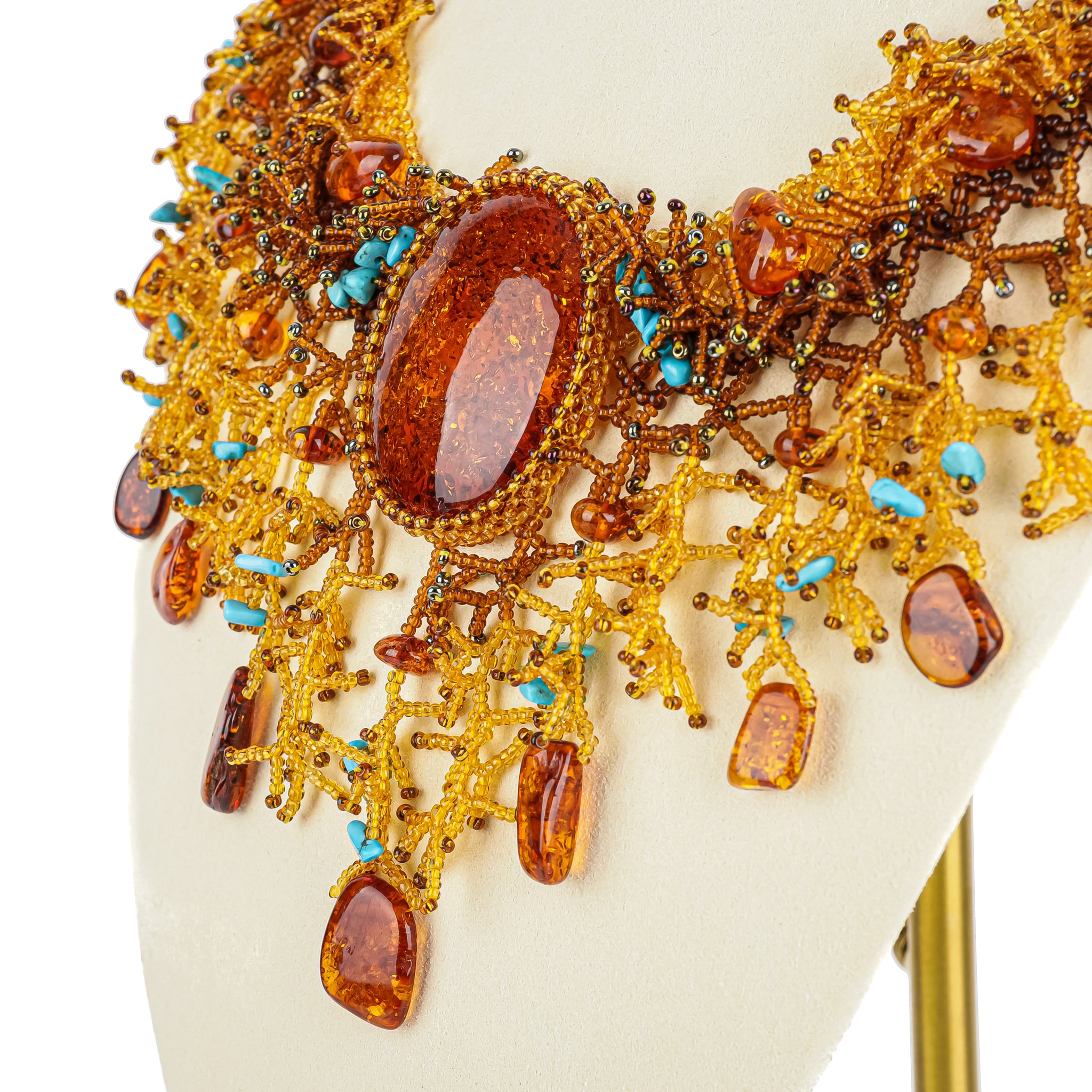 Handmade Baltic Amber & Turquoise Beaded Collar Necklace - Natural Stone Jewelry for Women - Perfect for Boho Style, Weddings & Special Occasions