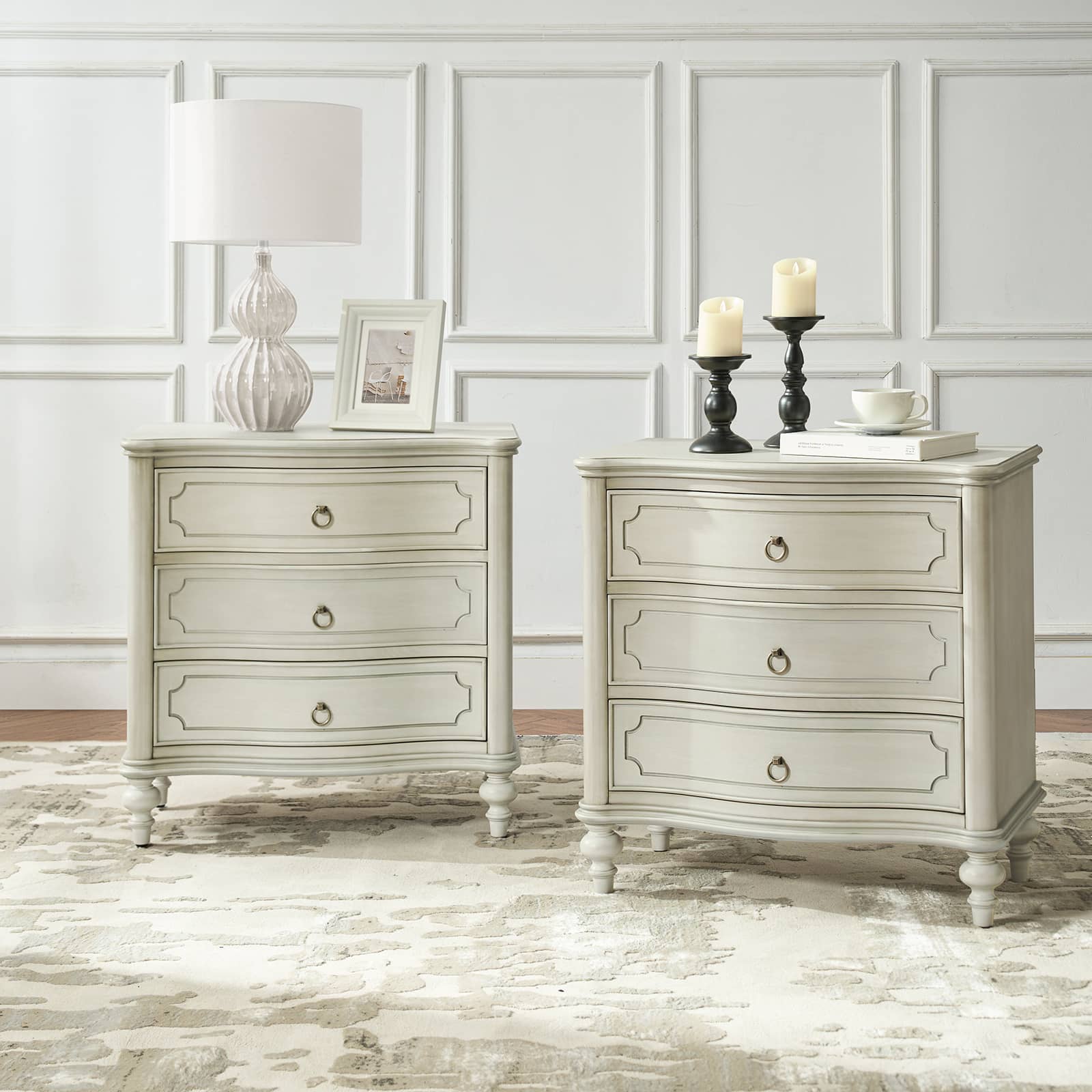 Bernhard 3 Drawer Traditional Nightstand with USB Outlets - Solid Wood Bedside Table for Bedroom, Living Room & Office - Charging Station & Storage Cabinet
