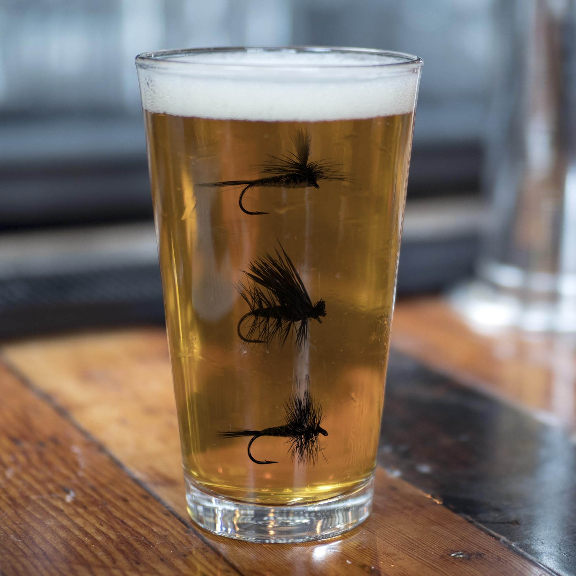 Set of 2 Fly Fishing Themed 16oz Pint Glasses - Black Lantern Beer Mugs for Home Bar, Camping & Outdoor Adventures