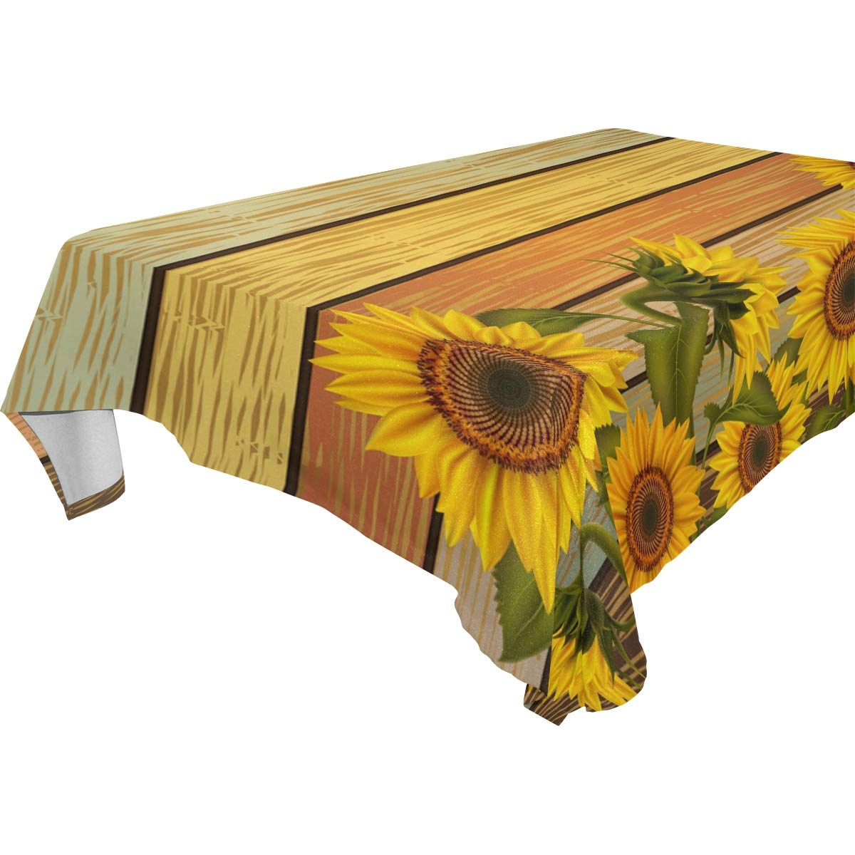 Sunflower Printed Tablecloth - Waterproof Wooden Table Cover for Dining Room & Kitchen Decor - Perfect for Parties, Picnics, and Everyday Use