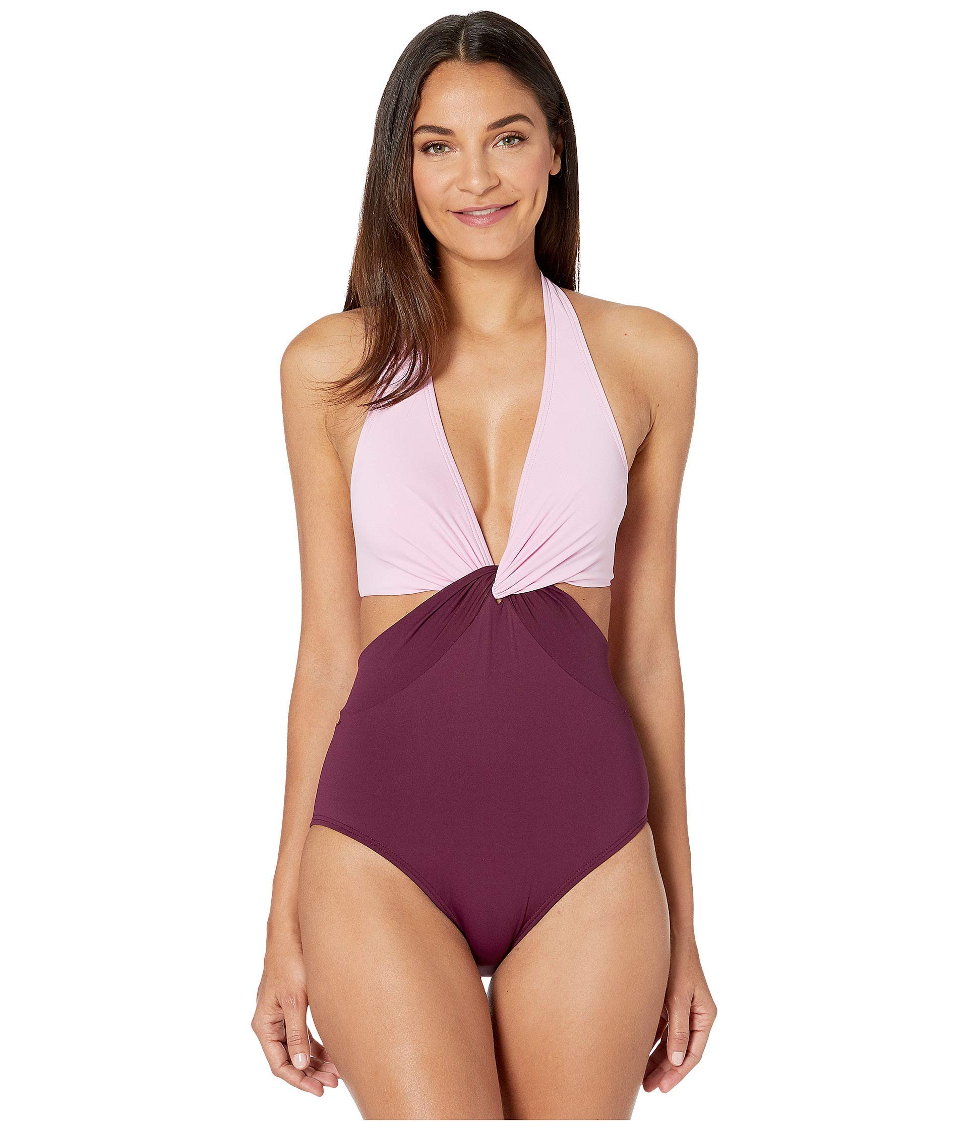 Kate Spade New York Color Block Knotted Halter One-Piece Swimsuit - Stylish Beachwear for Women, Perfect for Pool Parties & Summer Vacations
