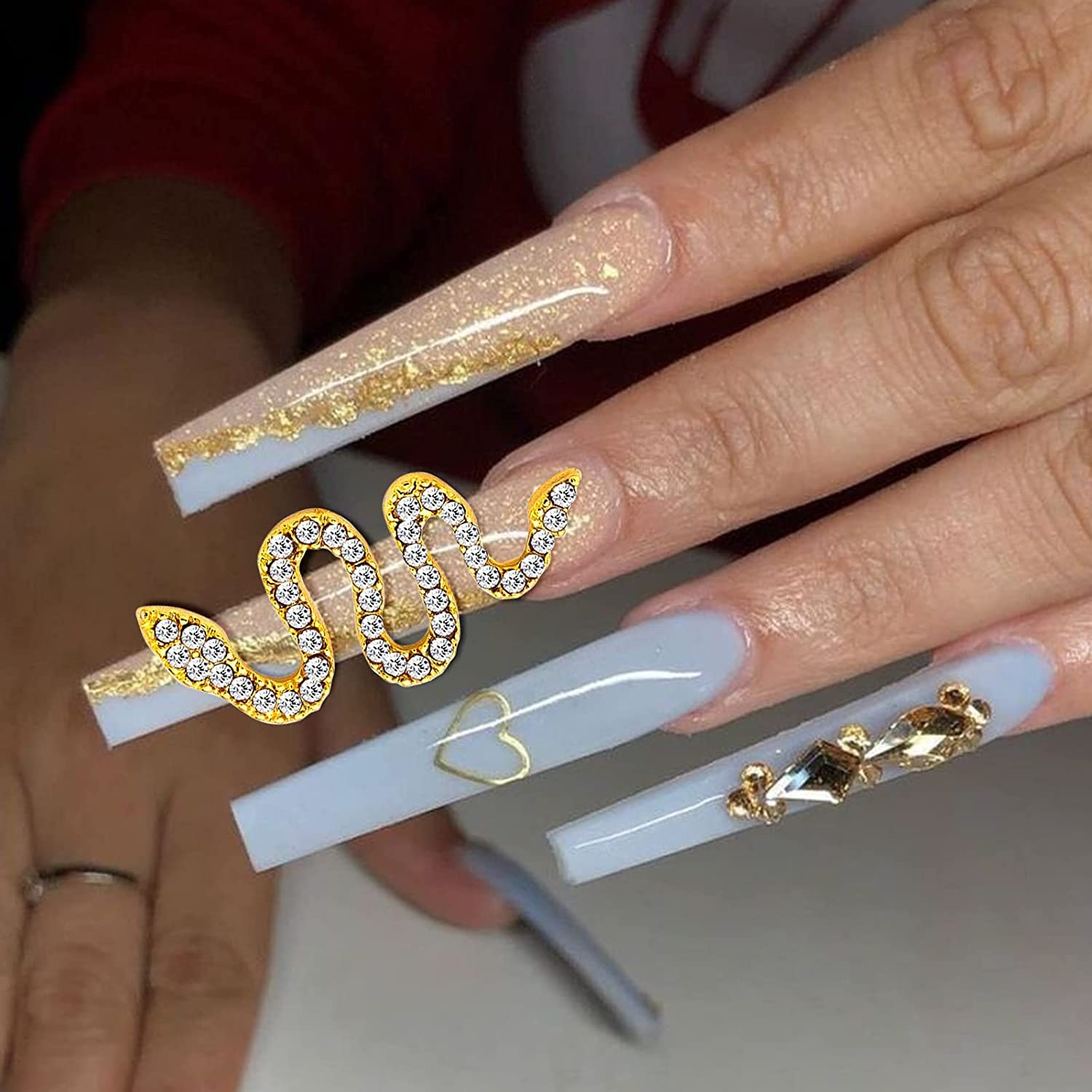 12pcs 3D Snake Nail Charms - Gold & Silver Alloy Nail Rhinestones for Acrylic Nails | Women's Nail Art Decorations | Perfect for Halloween, Gothic, or Party Nail Designs