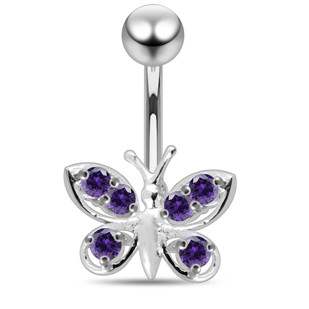 925 Sterling Silver & Stainless Steel Butterfly Belly Button Rings - Elegant Body Jewelry for Women, Perfect for Piercings, Beach Wear & Summer Fashion