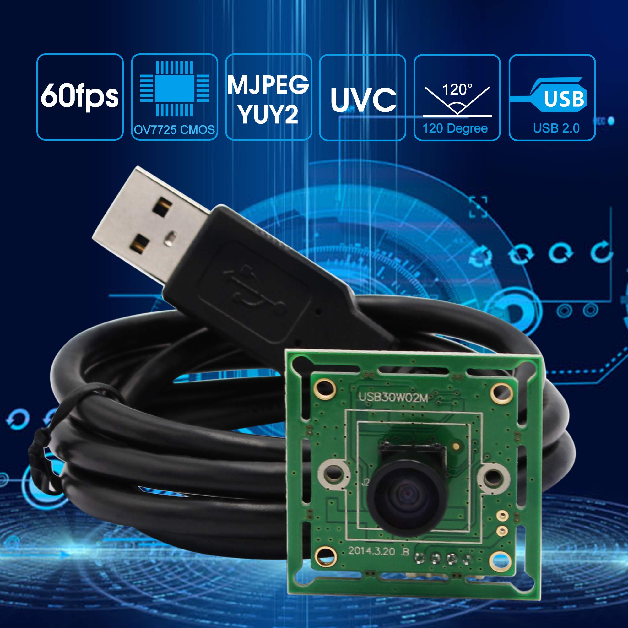 G 60fps USB Camera Module - 0.3MP VGA Webcam with 120° Wide Angle Lens, 480P Resolution for Windows/Android/Mac/Linux/Raspberry Pi | Perfect for Video Conferencing, Live Streaming & Embedded Systems