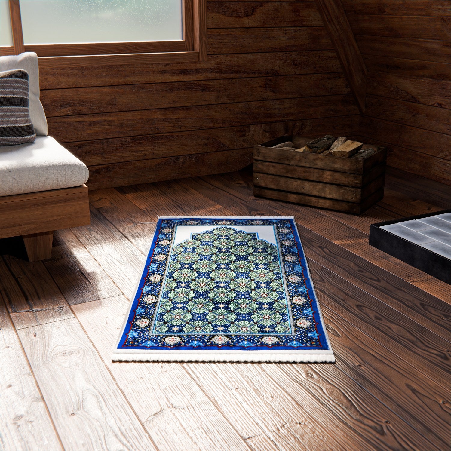 Premium Islamic Prayer Rug - Blue & Green Tile Design for Home, Mosque & Travel - Soft & Durable Muslim Prayer Mat for Daily Salah