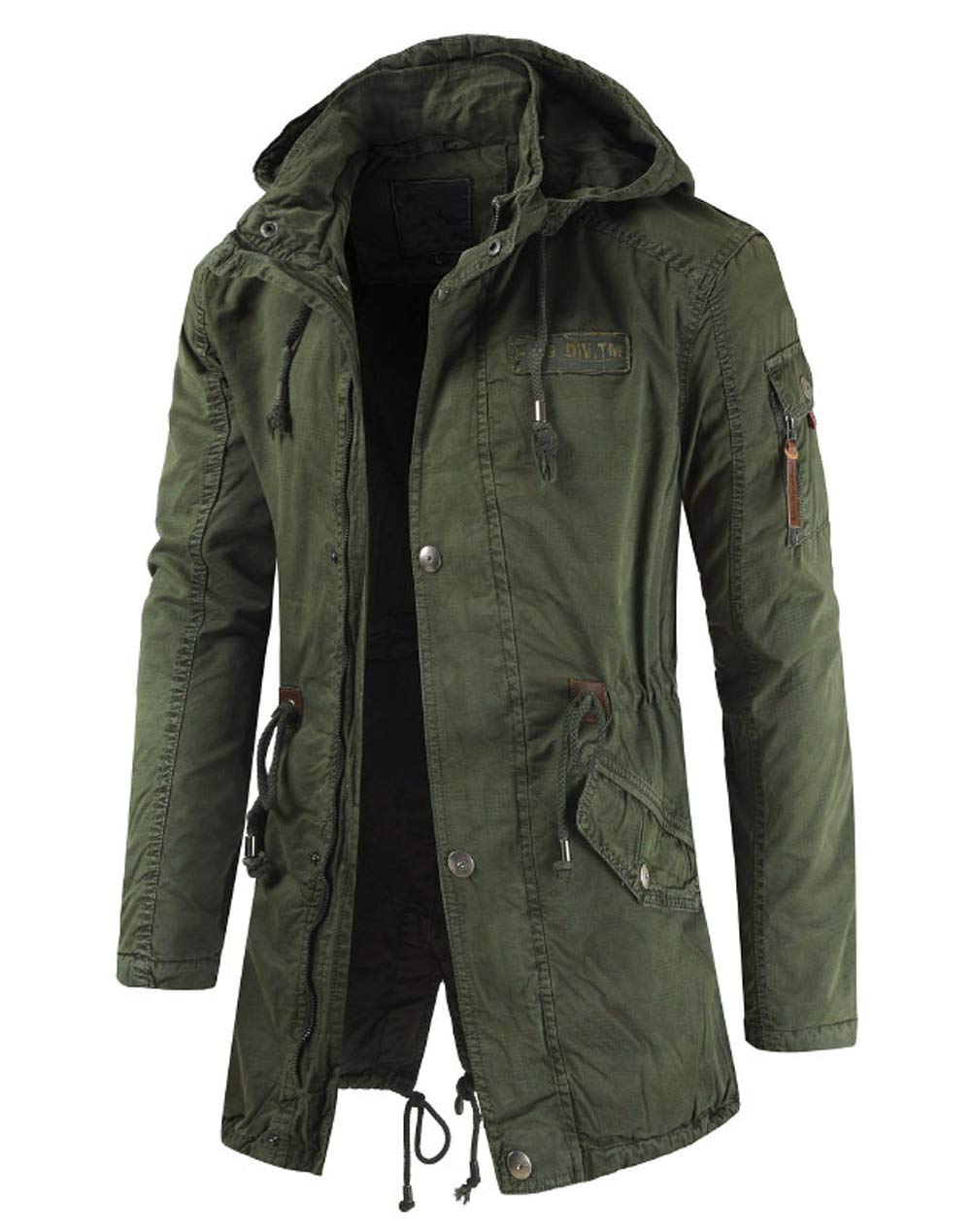 Men's Military Style Spring Cotton Hooded Parka Jacket - Mid-Long Length, Full-Zip with Removable Hood | Perfect for Outdoor Adventures, Camping & Casual Wear