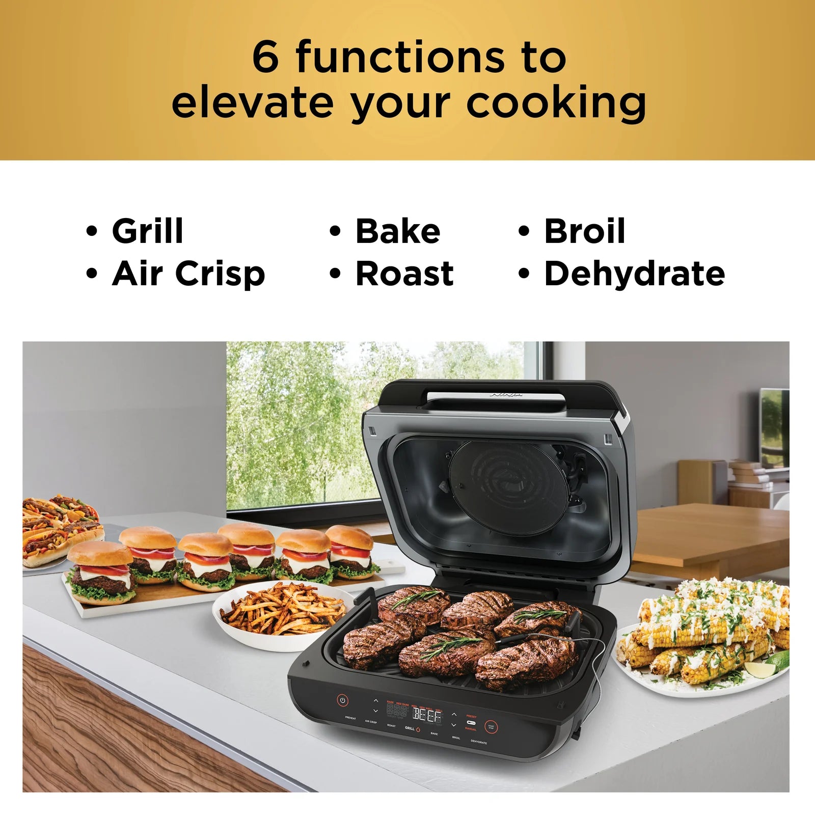 Ninja Foodi Smart XL Grill & Air Fryer Combo - 6-in-1 Indoor Electric Grill with Air Frying, Roasting, Baking, Broiling & Dehydrating - Perfect for Grilling Steaks, Frying Chicken & Healthy Cooking at Home