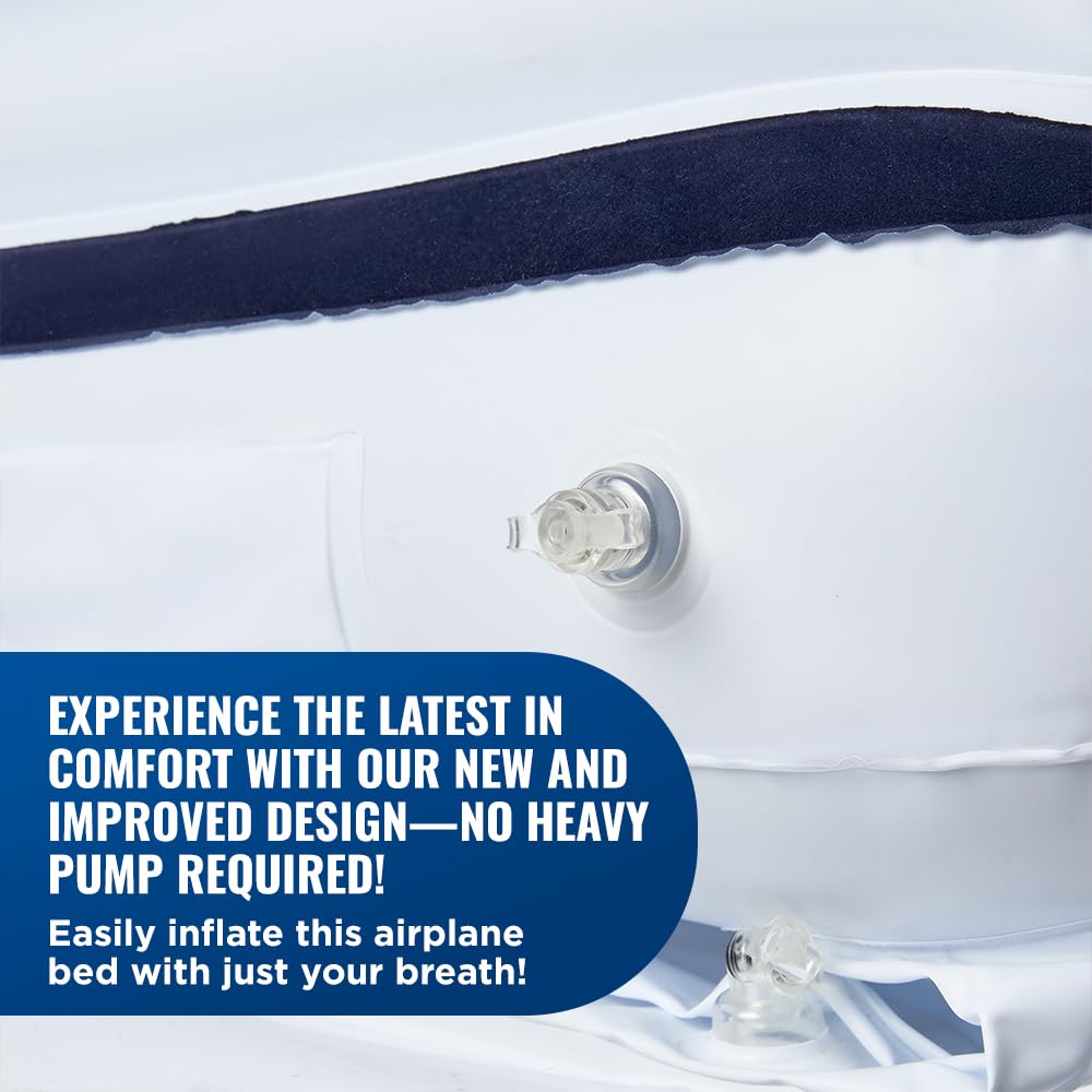 BleuWhisk Inflatable Travel Bed for Kids - Portable Toddler Air Mattress with Safety Sides, Pump & Belt - Sky Blue Airplane Seat Extender for Baby | Perfect for Plane Travel, Camping & Sleepovers