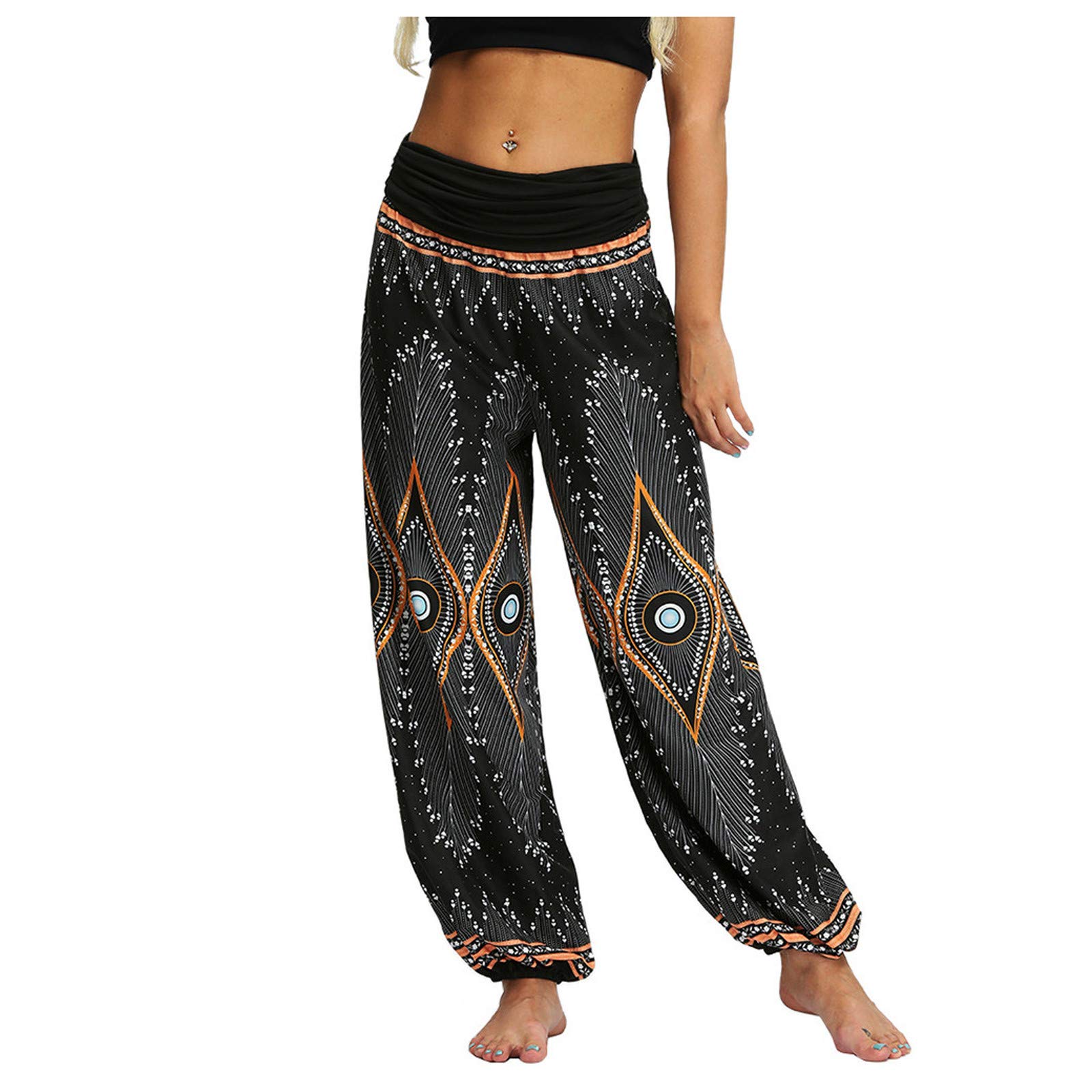 YunZyun Petite Yoga Pants for Women & Men - Retro Printed Loose Crotch Jumpsuit | Comfortable Workout, Lounge & Casual Wear