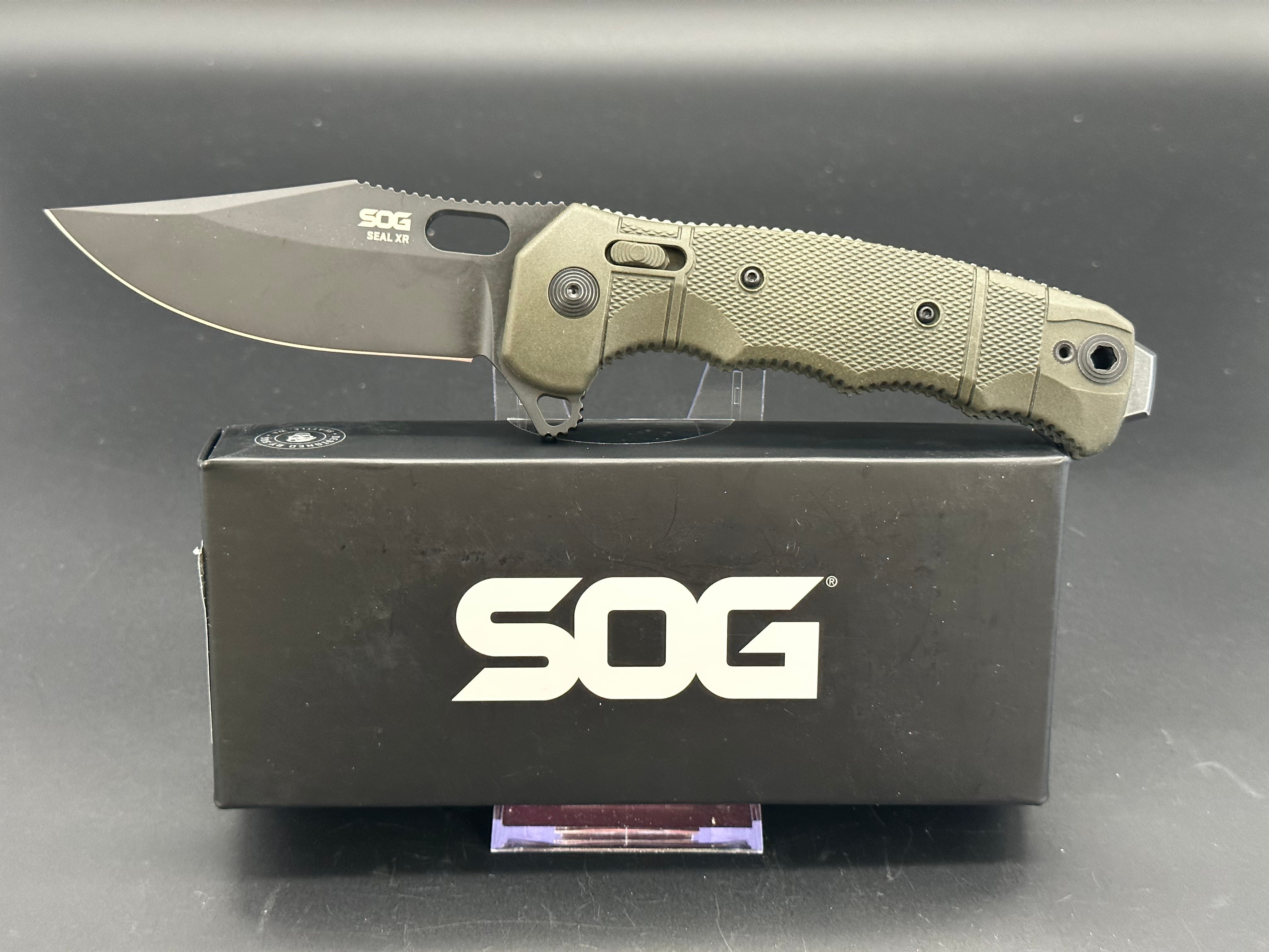 SOG SEAL XR Folding Pocket Knife - OD Green Tactical Knife for Camping, Hiking & Outdoor Survival - Durable & Sharp Blade with Flipper Opening