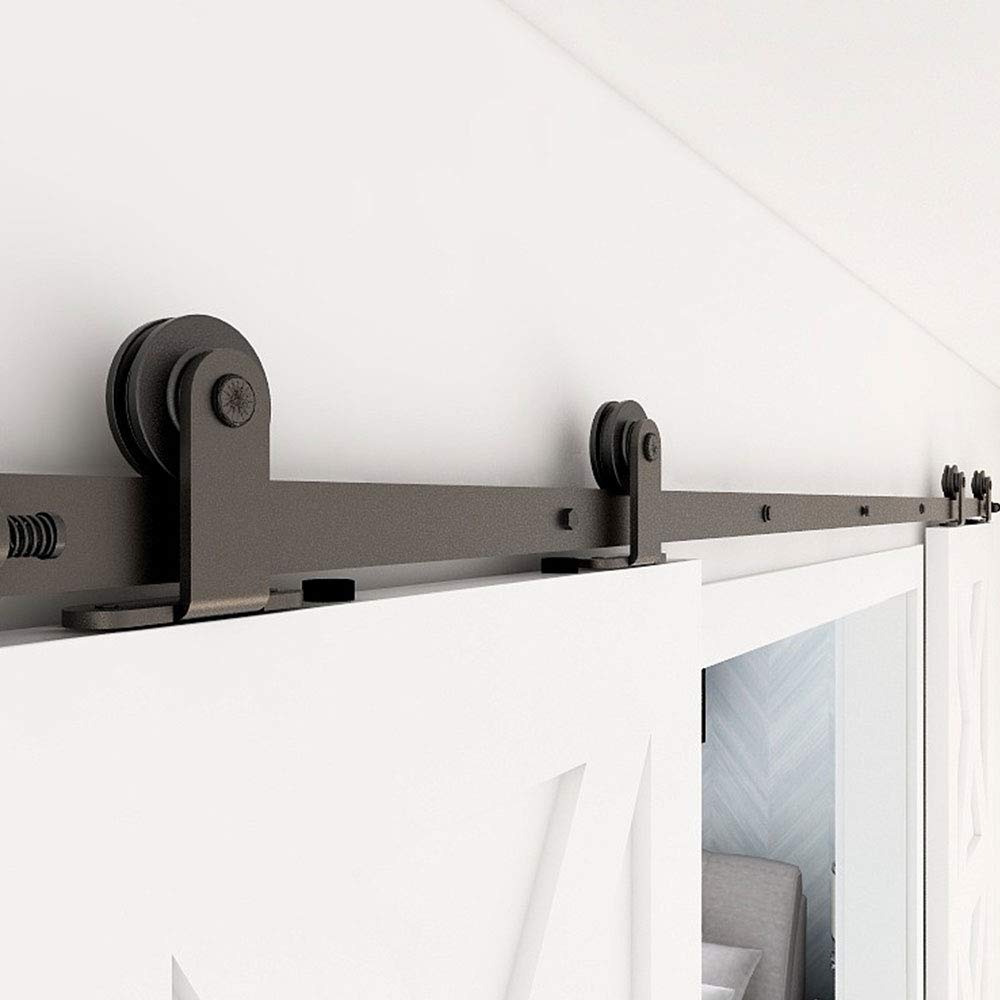 10.5FT Heavy Duty Sliding Barn Door Hardware Kit for Double Wood Doors - Smooth & Quiet T-Style Hanger - Perfect for Farmhouse, Rustic Homes & Modern Interior Design
