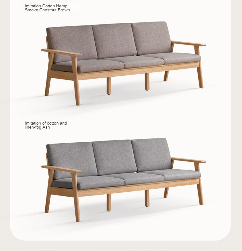 Japanese Style 3-Seater Fabric Sofa - Solid Oak & Pine Wood Frame - Perfect for Living Room, Lounge, or Zen Home Decor