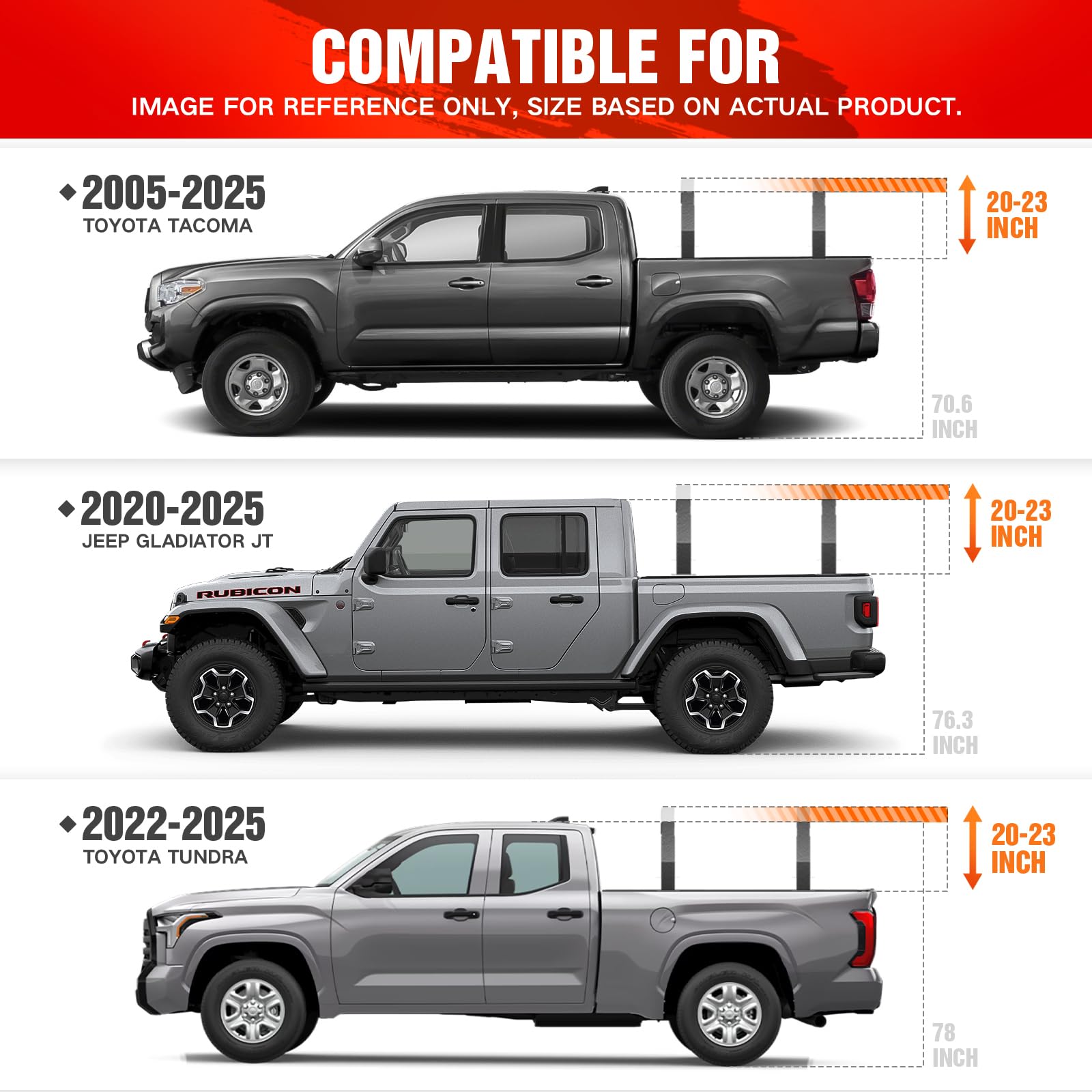 Overland Truck Bed Rack with 2 LED Light Bars - 500 lbs Capacity Cargo Carrier for 2005-2025 Toyota Tacoma, 2022-2025 Tundra & 2020-2025 Jeep Gladiator JT - Heavy Duty Ladder Rack Cross Bars for Camping, Off-Roading & Outdoor Adventures