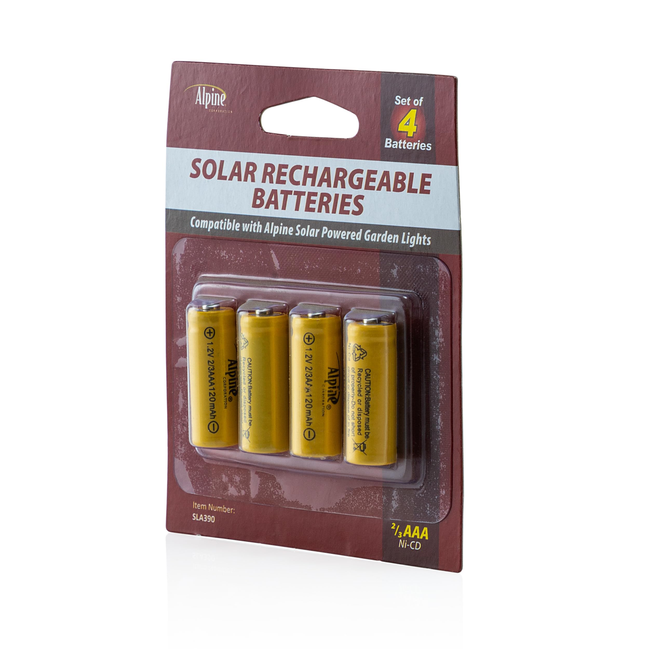 Alpine Corporation 2/3 AAA Ni-CD Solar Rechargeable Replacement Batteries for Solar Garden Lights - 4 Pack | Perfect for Outdoor Solar-Powered Pathway & Landscape Lighting