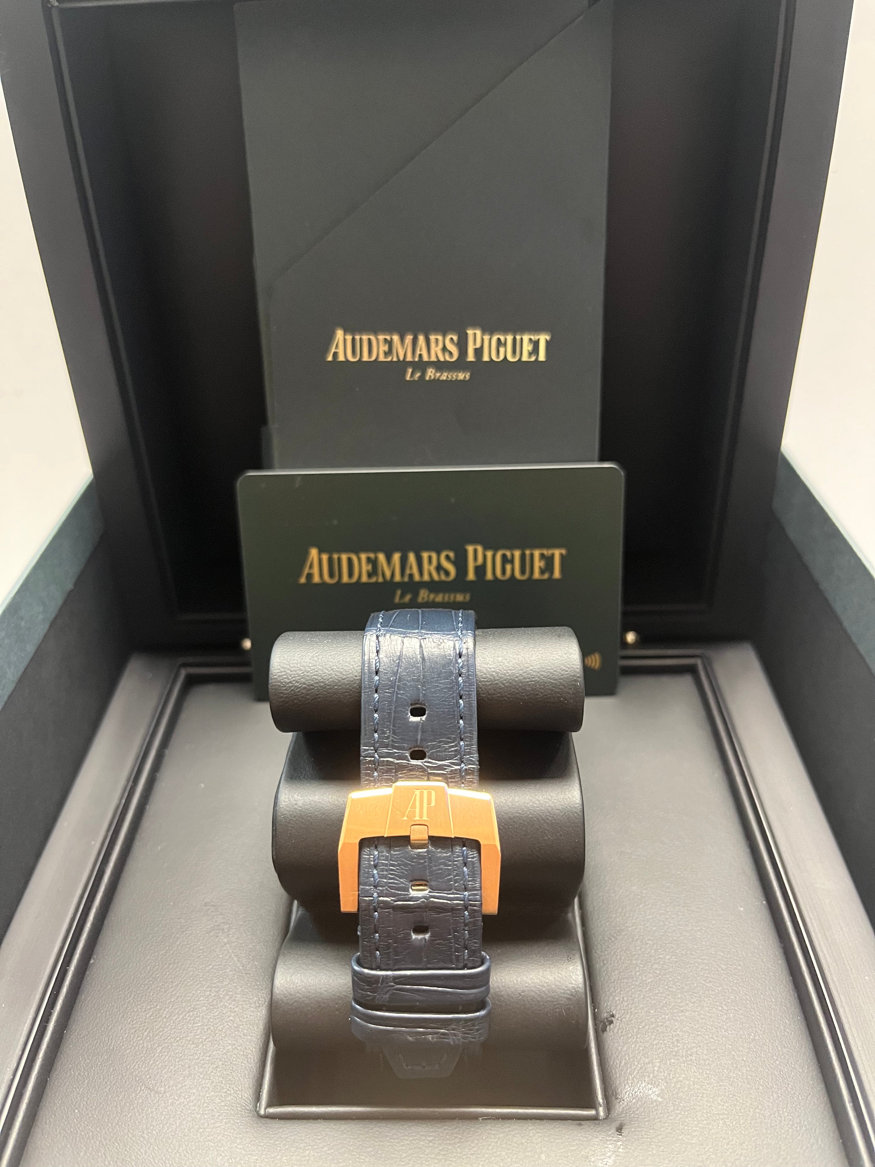 Audemars Piguet Code 11.59 Selfwinding Men's Watch - 18K Rose Gold Case, Blue Dial, Leather Strap (Ref# 15210OR.OO.A028CR.01) - Luxury Dress Watch for Business & Formal Occasions