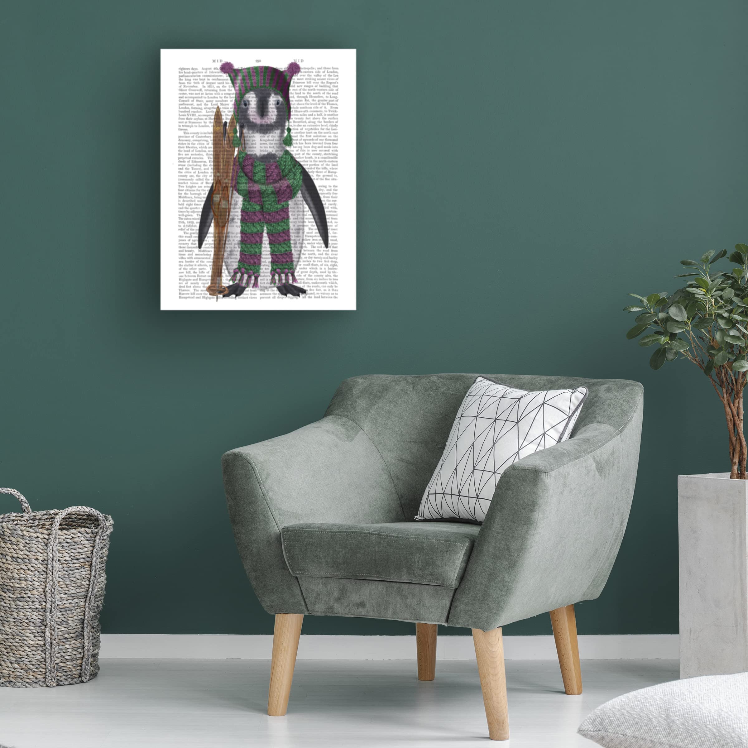 Trademark Fine Art 'Penguin Skis Book Print' Canvas Wall Art by Fab Funky - Perfect for Nursery, Kids Room & Winter-Themed Home Decor