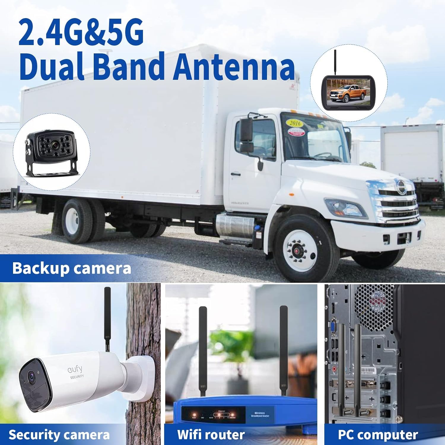 High Gain Long Range Dual Band WiFi Antenna 2.4GHz 5GHz 5.8GHz MIMO Replacement for Furrion Vision S/AMTIFO/DoHonest/AUTO-VOX RV Backup Camera & Reolink Security Camera (2 Pack) - Perfect for Enhanced Wireless Signal in Vehicles, Trailers, and Home Surveillance Systems