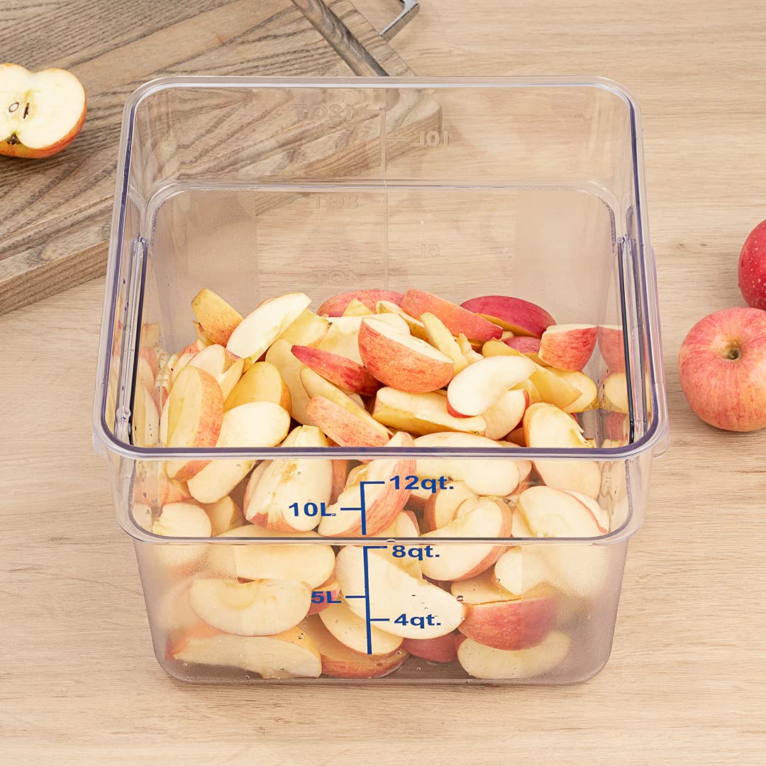Met Lux 12 Quart Brine Bucket - Square Marinating Container with Volume Markers & Built-In Handle | Clear & Blue Plastic Dough Rising Bucket | Freezer Safe (Lid Sold Separately) | Perfect for Meat Brining, Pickling, Bread Dough Rising & Food Storage