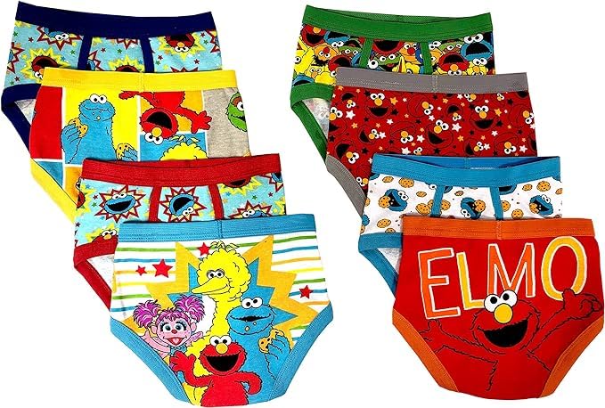 Sesame Street Elmo Boys Underwear 8-Pack - Toddler & Kids Cotton Briefs with Cookie Monster, Big Bird & Oscar Designs | Soft & Breathable for Playtime, School & Sleep