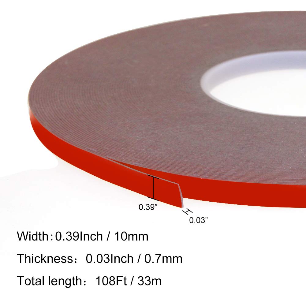 Double Sided Tape Heavy Duty - Strong Mounting Adhesive Waterproof Foam Tape for LED Strip Lights, Home & Office Decor (0.39