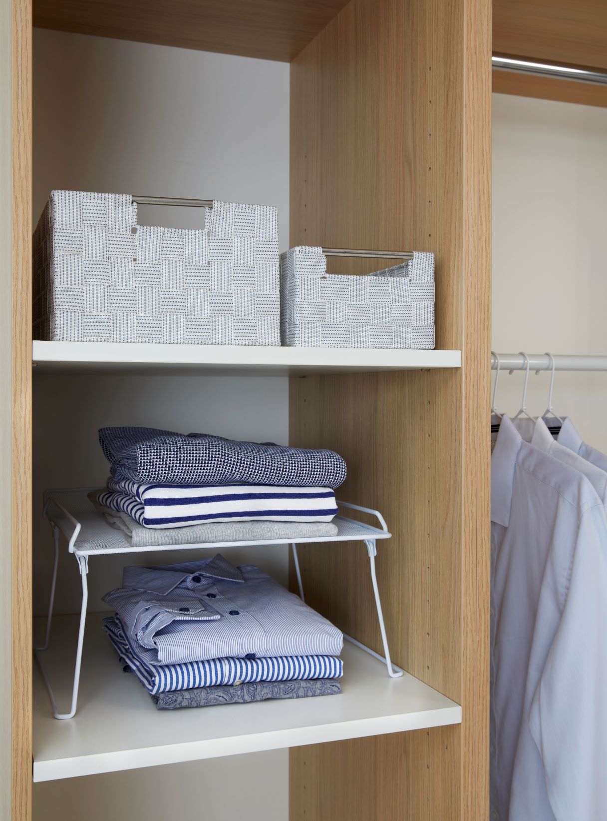 Foldable Stackable Mesh Shelf Organizer - White Medium Size for Closet, Pantry & Bathroom Storage