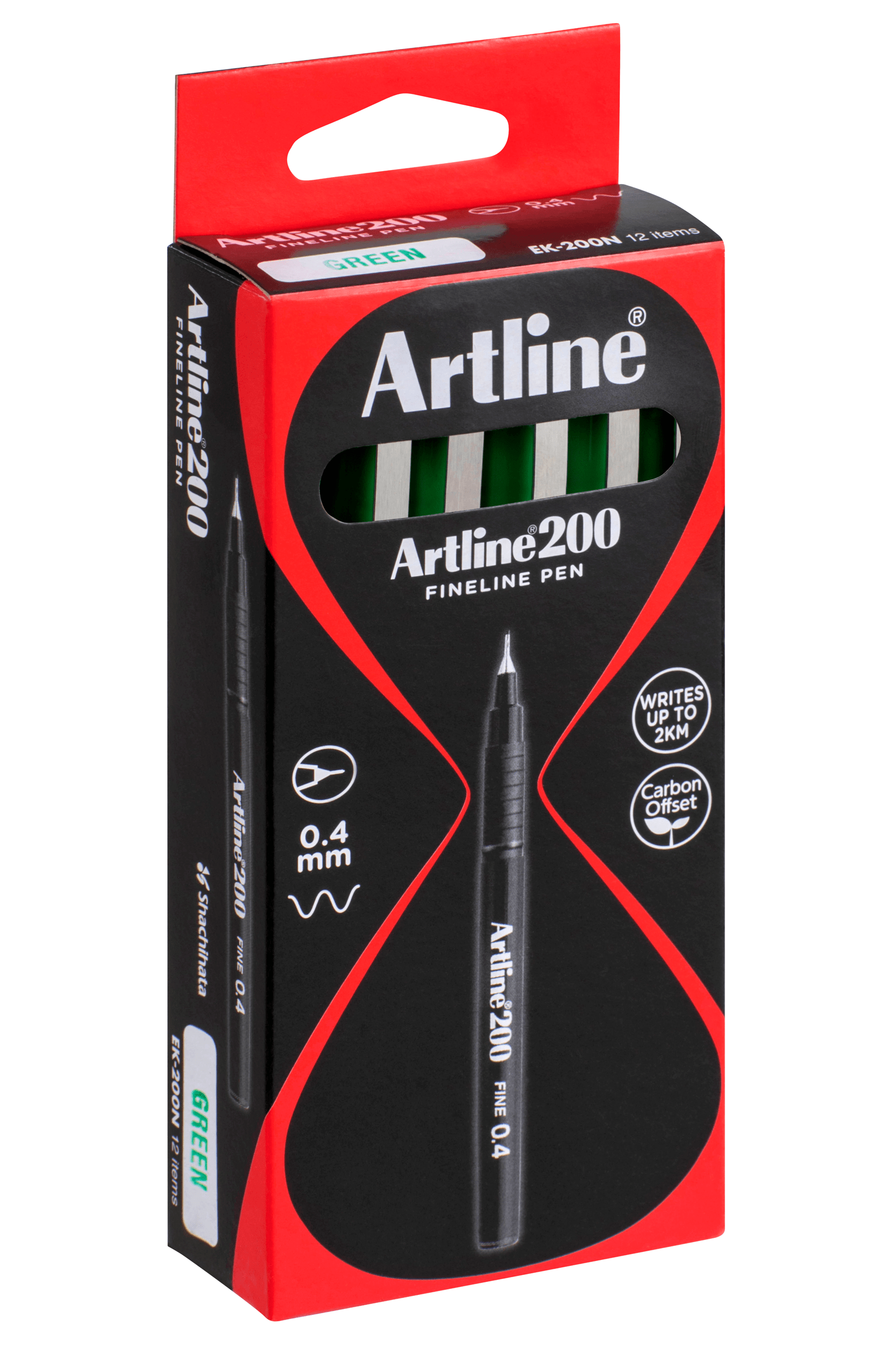 Artline 200 Fineliner Pen Set - 0.4mm Fine Tip Green Marker Pens (12 Pack) - Perfect for Drawing, Sketching, Note Taking & Bullet Journaling
