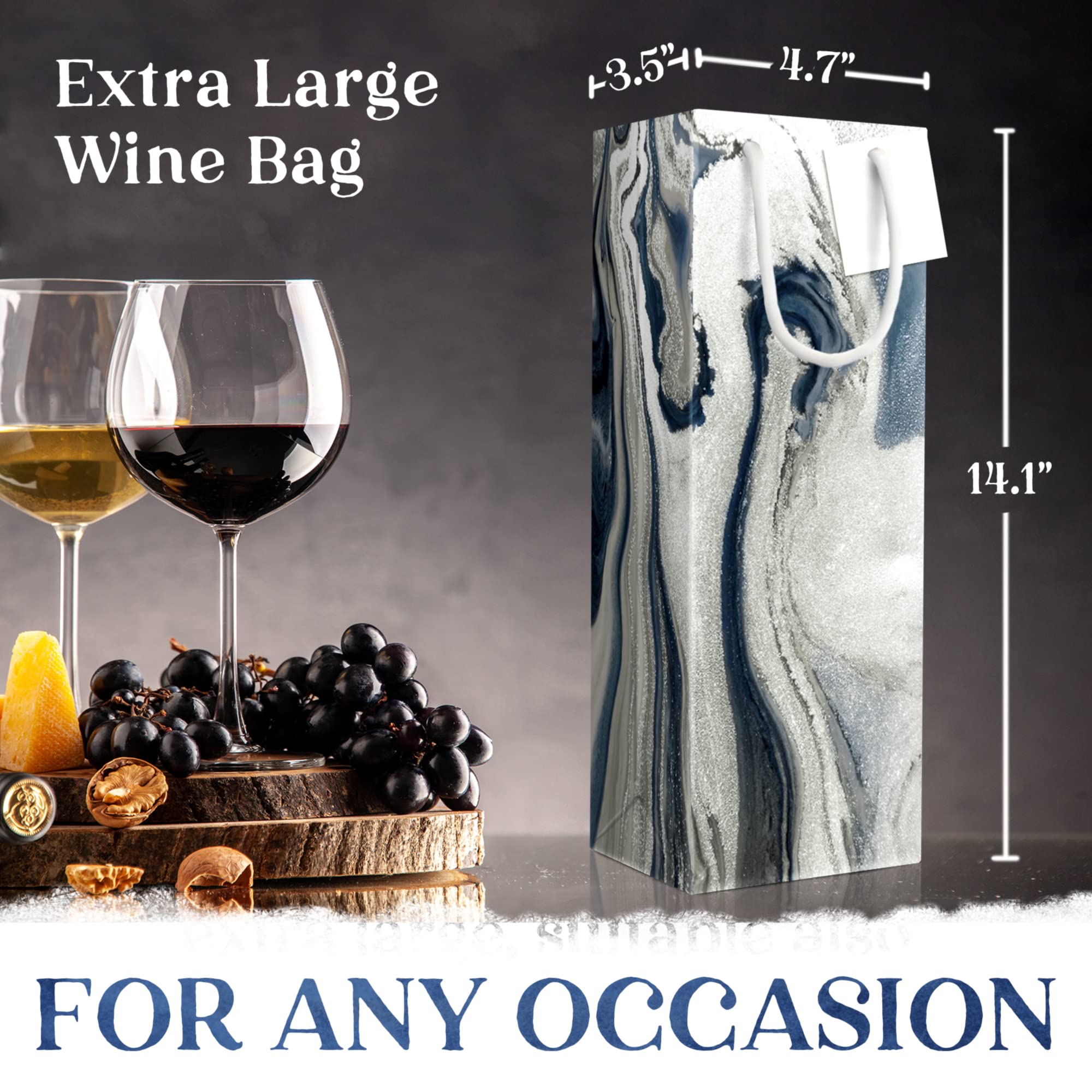 Luxury Marble Design Wine Bottle Gift Bags - Set of 12 Tall Elegant Wine Bags for Wedding, Anniversary & Holiday Gifting - Perfect for Champagne, Liquor & Wine Bottles