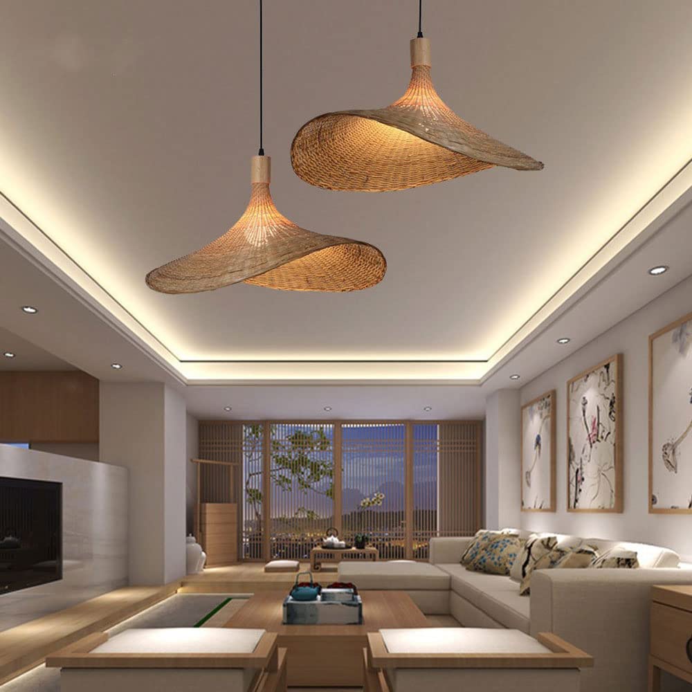 Hand Woven Bamboo Pendant Light - Retro Japanese Style Straw Hat Chandelier with E27 Socket for Clothing Stores, Boutiques & Home Decor