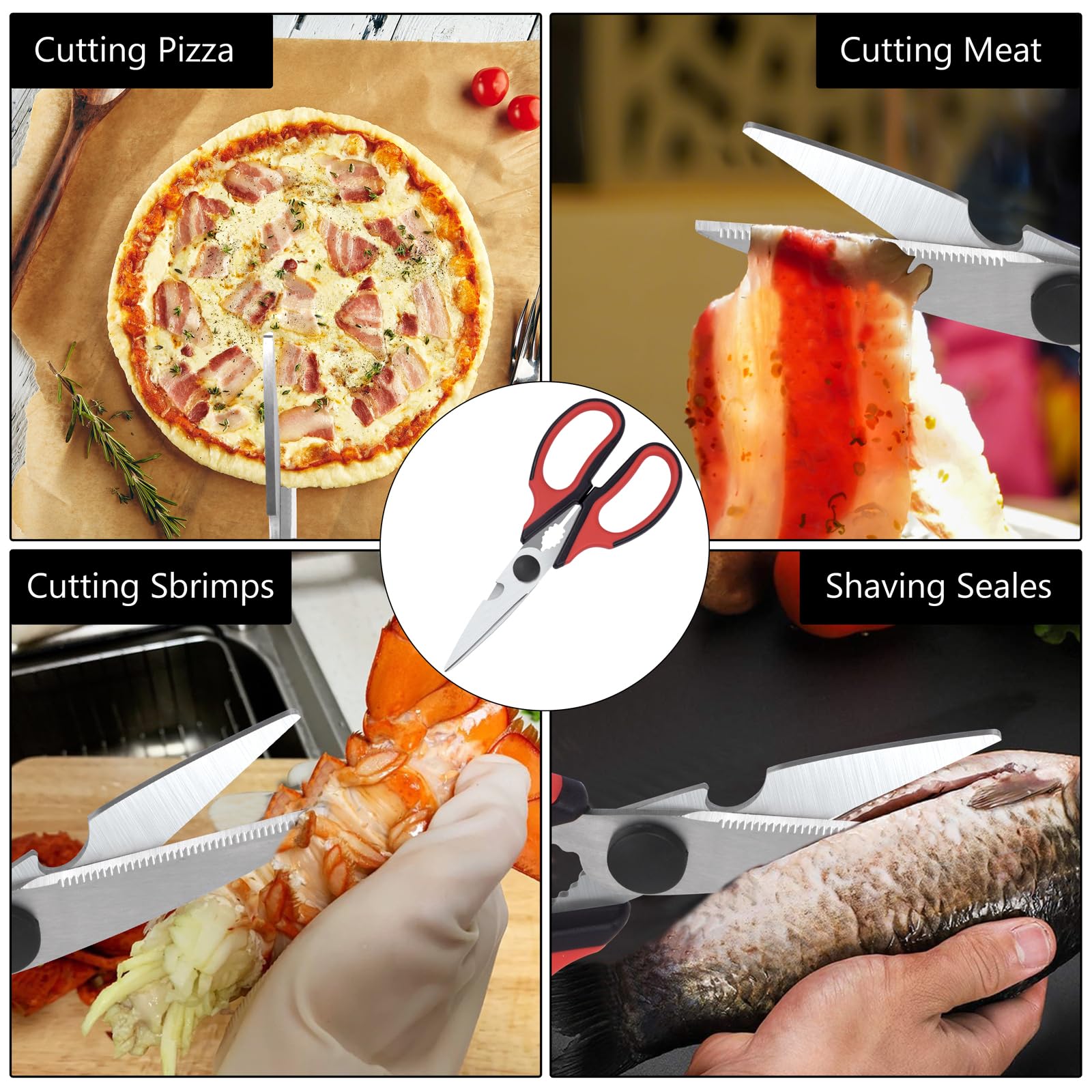 Bailaipor Left-Handed Kitchen Scissors - Heavy Duty All-Purpose Kitchen Shears for Left-Handed Users | Perfect for Cutting Herbs, Meat, Poultry, and Packaging | Ergonomic Design for Comfortable Food Prep & Cooking