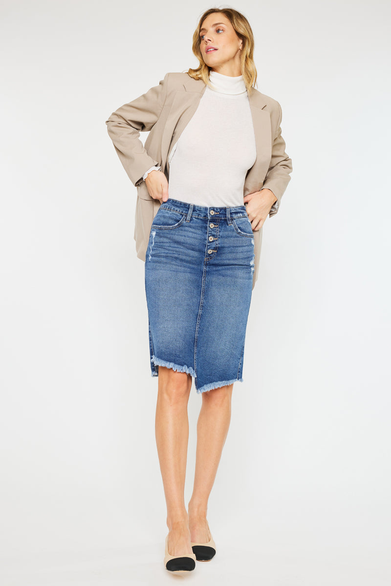 Florentine Mid Rise Asymmetrical Midi Skirt for Women - Elegant A-Line Flowy Skirt with Side Slit | Perfect for Office, Date Night & Summer Outfits