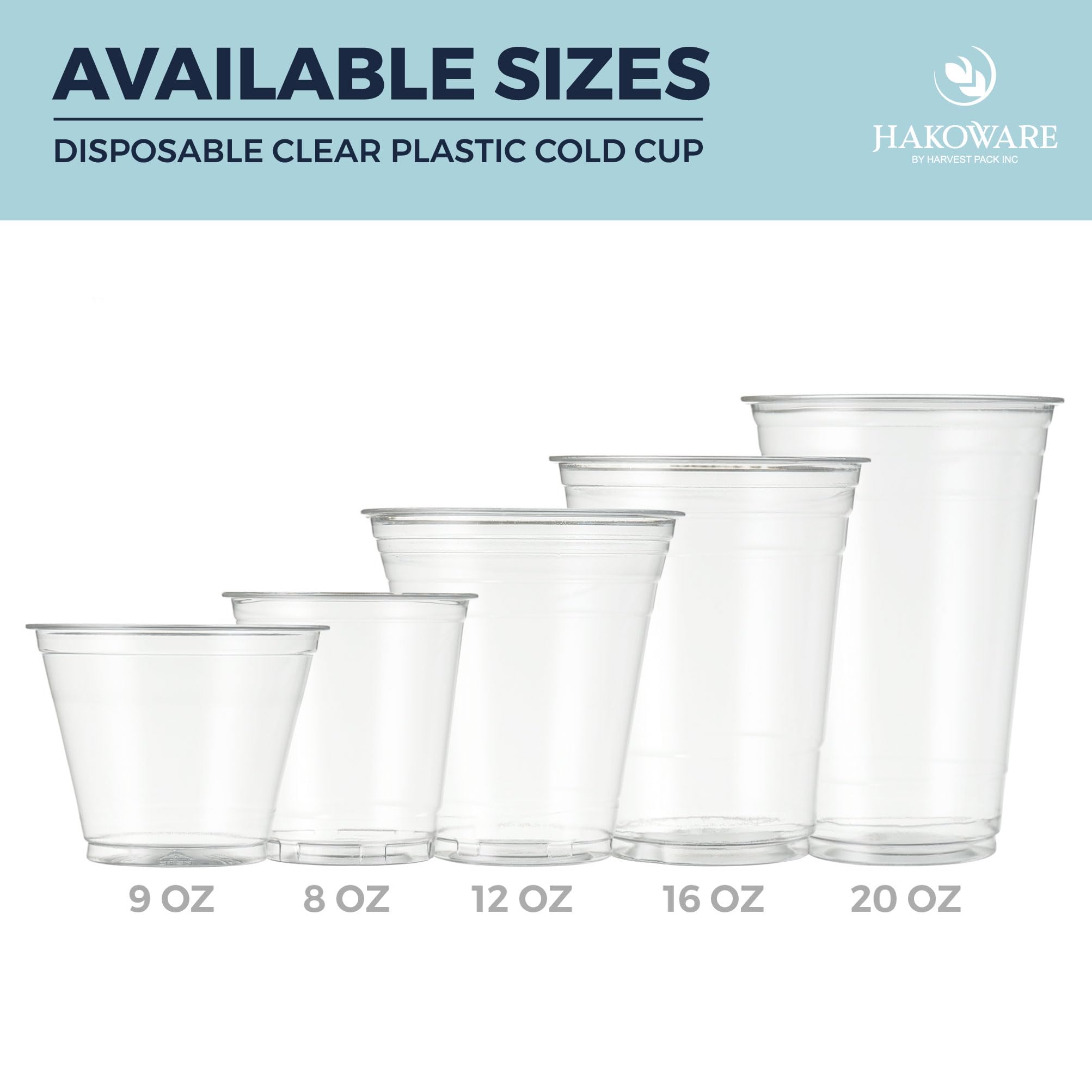 HAKOWARE by Harvest Pack 1000-Count 20oz Ultra Clear Disposable Plastic Cups - Perfect for Weddings, Parties, Cocktails, Iced Coffee & Cold Beverages - Ideal for Home Entertaining, Cafes, and Restaurants
