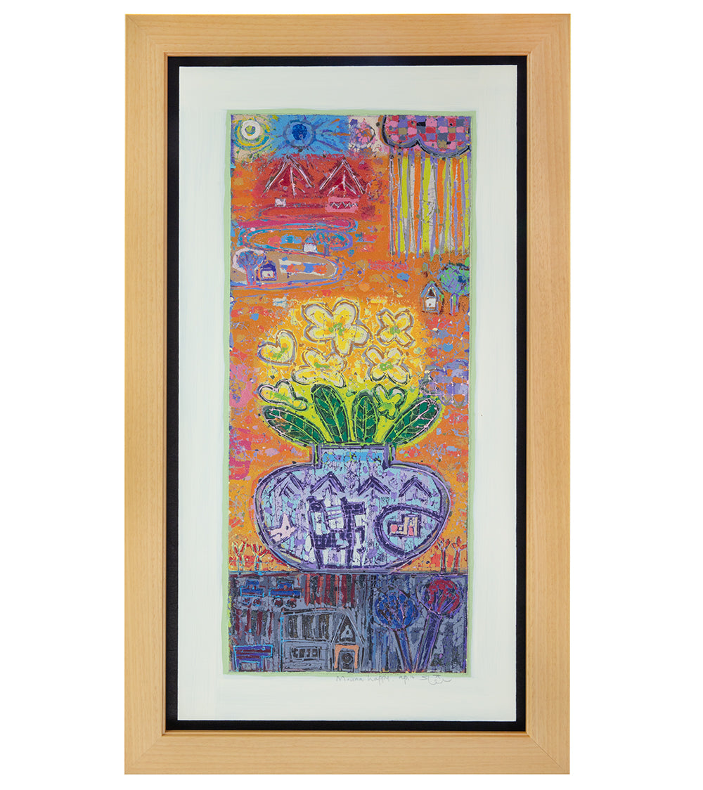 Original Woodblock Painting 'Mauna Happy' by Seung Lee - Handmade Artwork for Home Decor, Office Wall Art & Gift Ideas